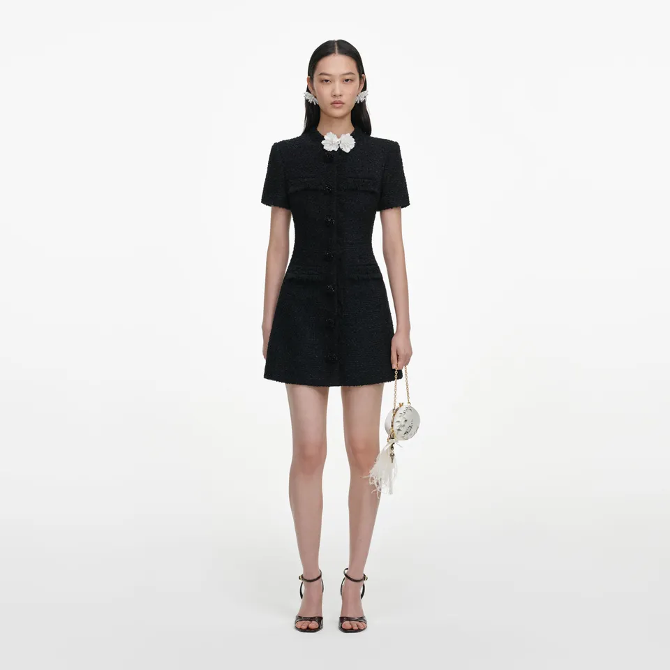 Self Portrait Black Boucle Flower Mini Dress Minikleid Schwarz
