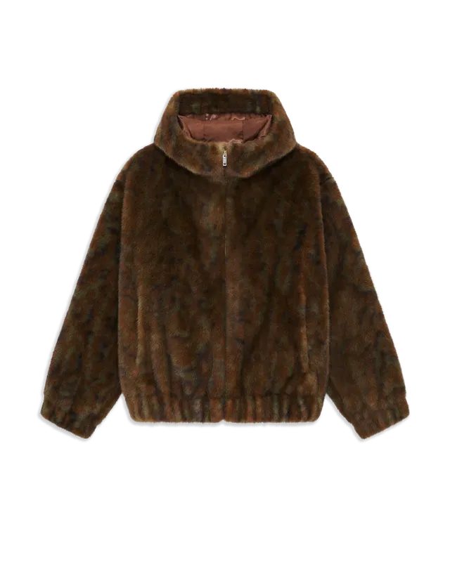 Drôle De Monsieur Hooded Fake Fur Jacke Khaki Kunstfell