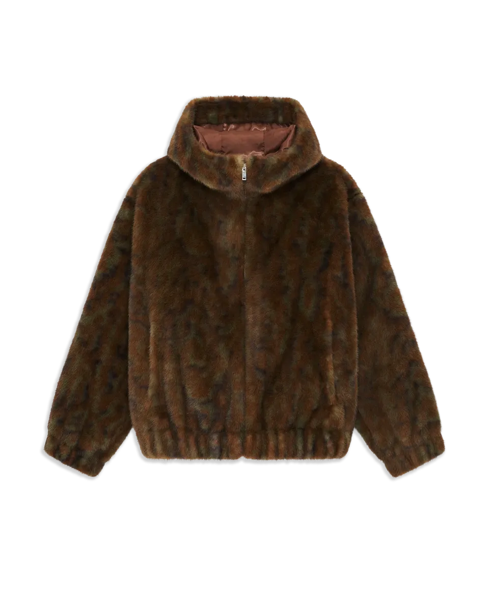 Drôle De Monsieur Hooded Fake Fur Jacke Khaki Kunstfell