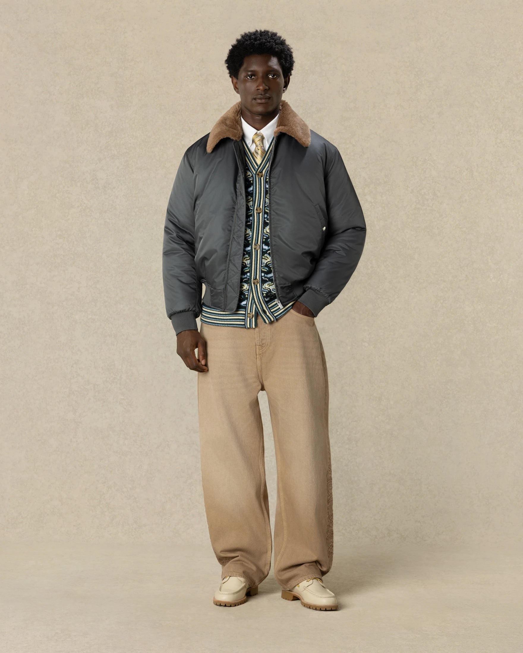 Drôle De Monsieur Bomber Jacket Collar Fur Jacke Dunkelgrau