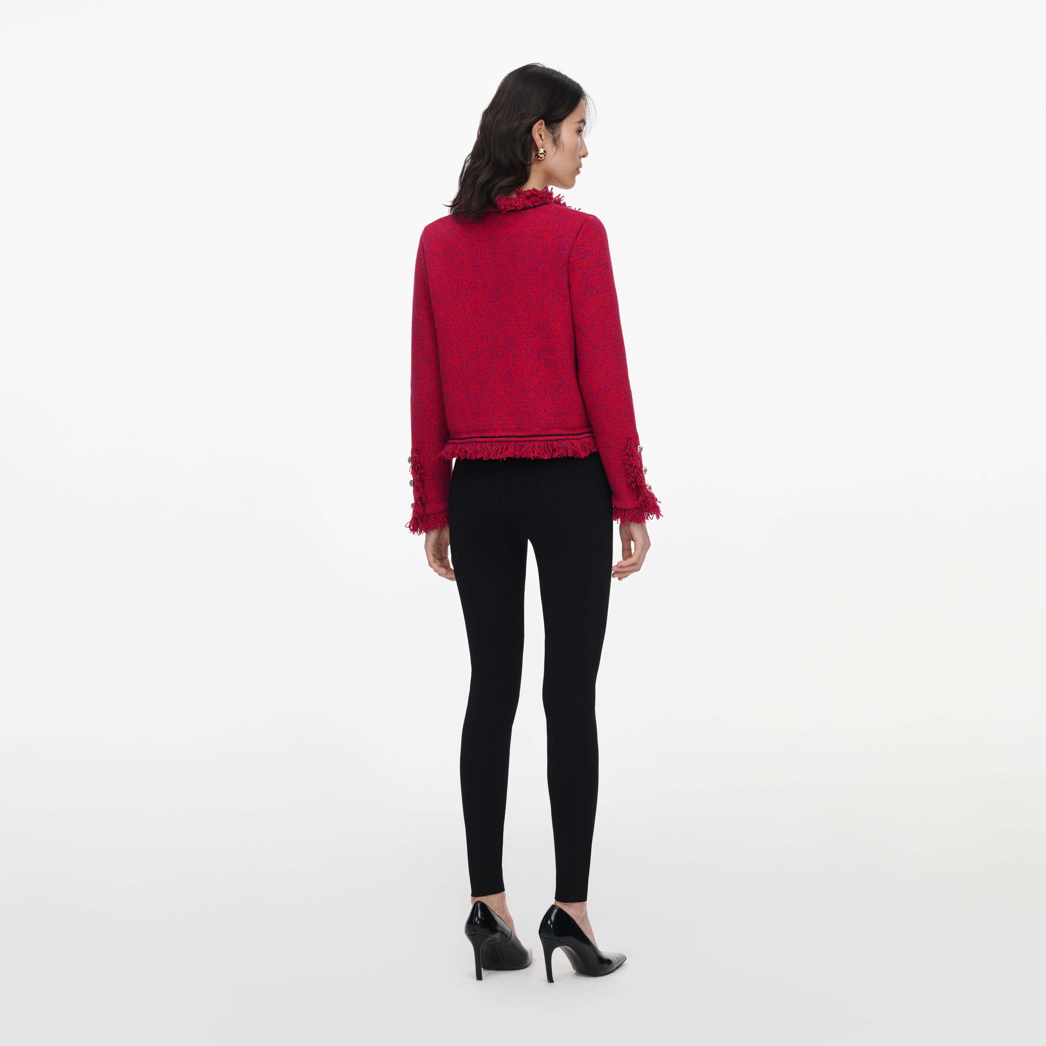 Self Portrait Red Frayed Strickjacke Rot Boucle M