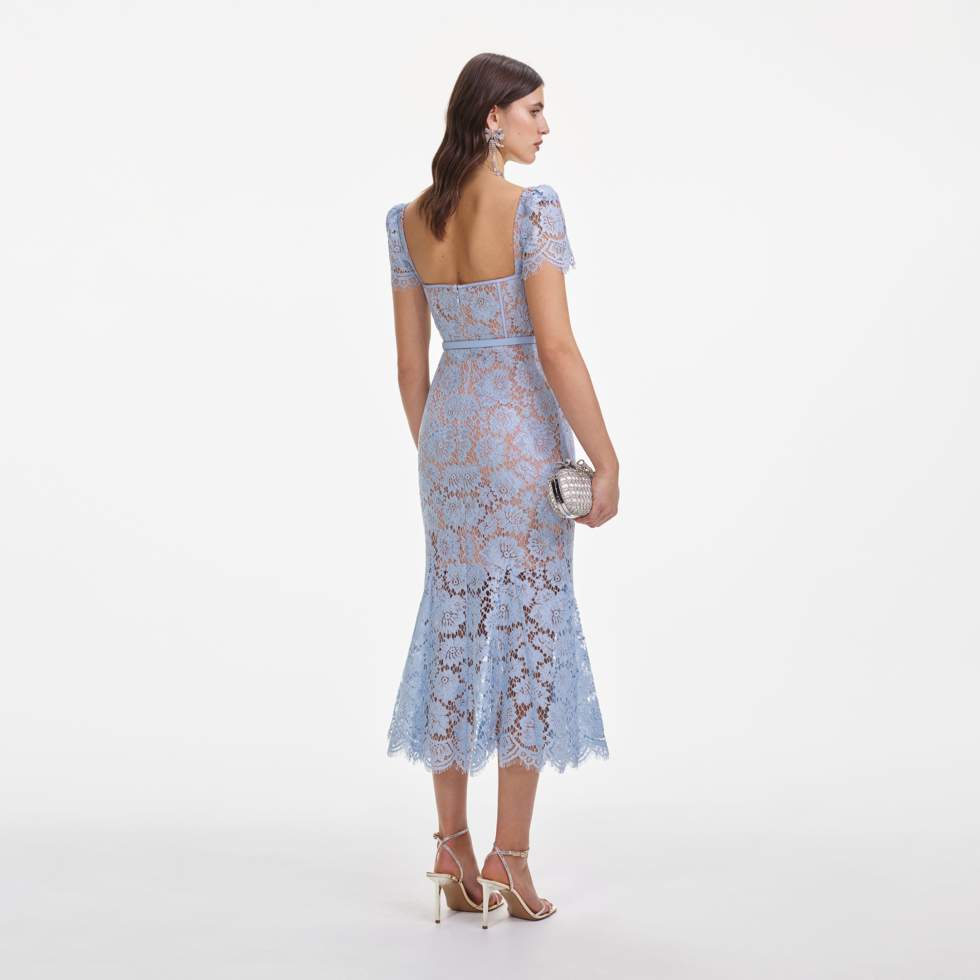 Self Portrait Dresses Baby Blue Spitzenkleid Midi UK 8