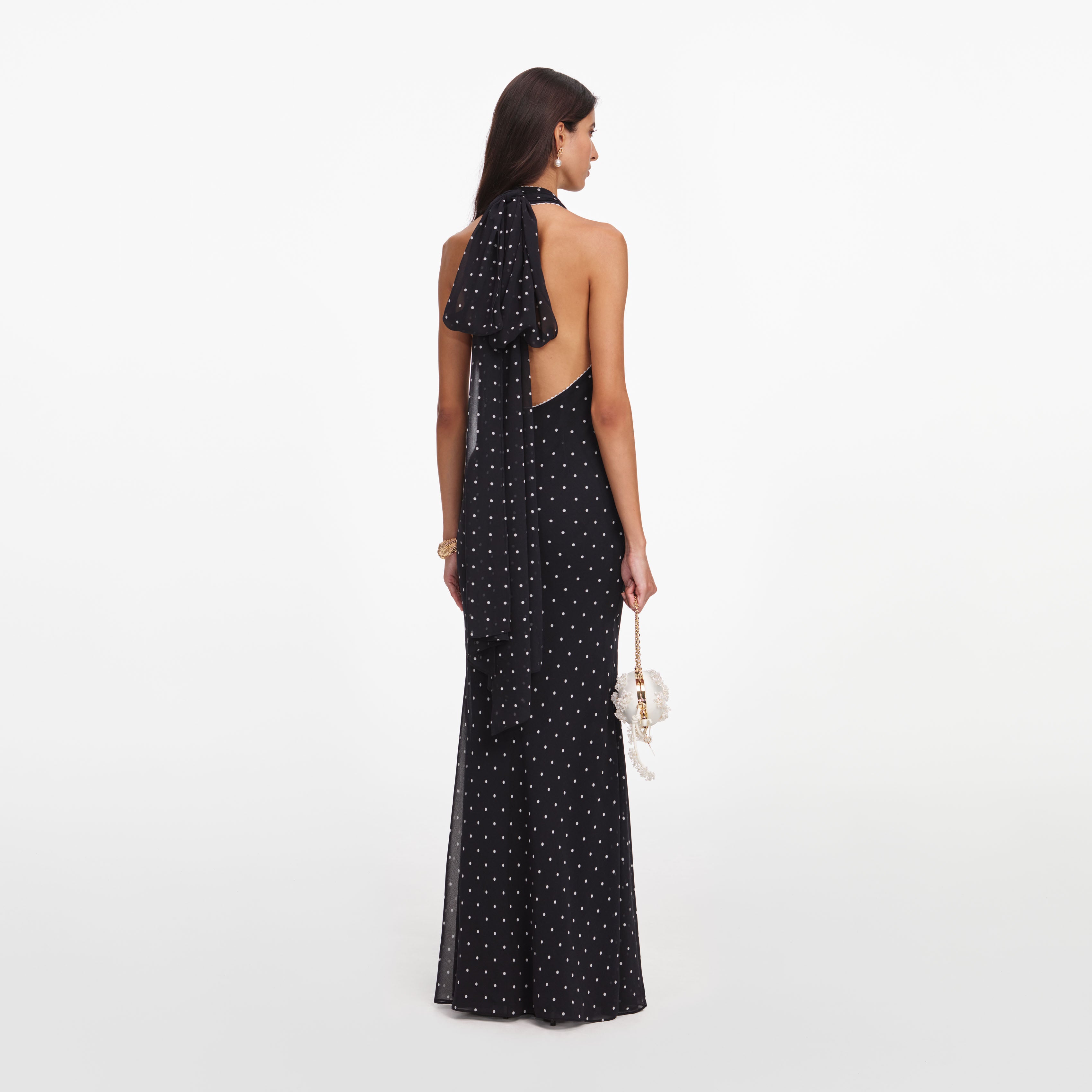 Self Portrait Polka Dot Halter Maxi Kleid schwarz rückenfrei