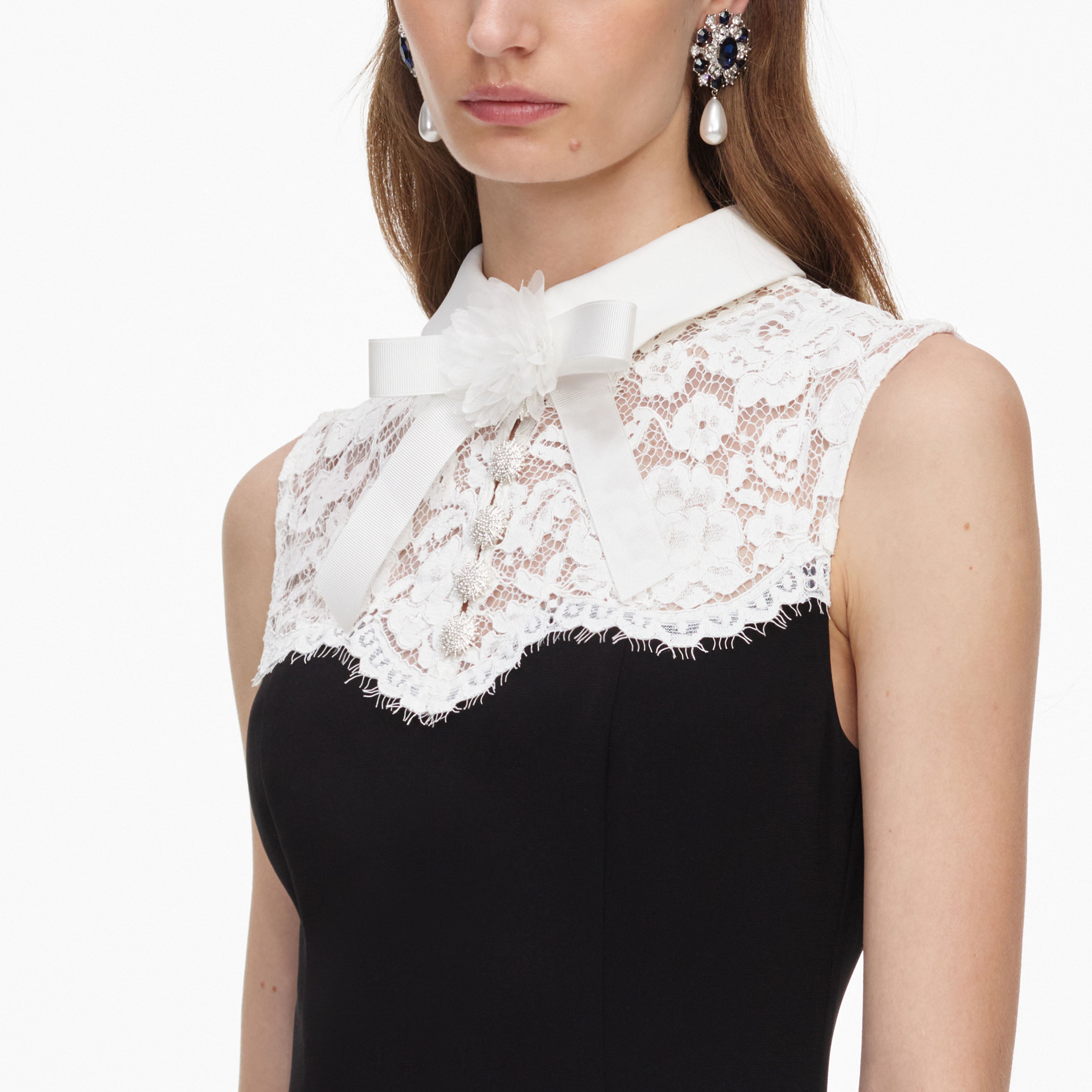 Self Portrait Black Lace Bodice Midi Dress Schwarz