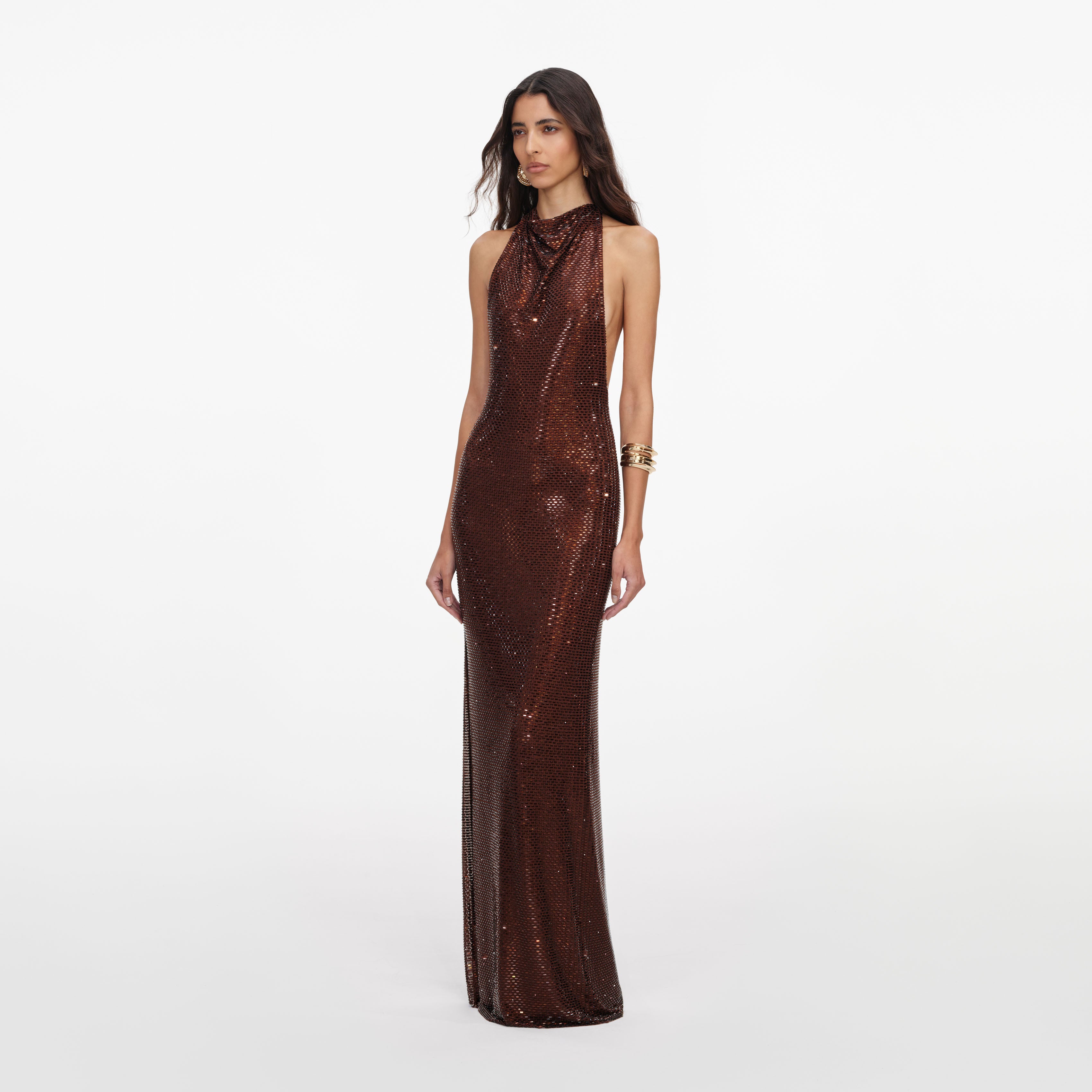 Self Portrait Rhinestone Maxikleid Braun Racerback Strass