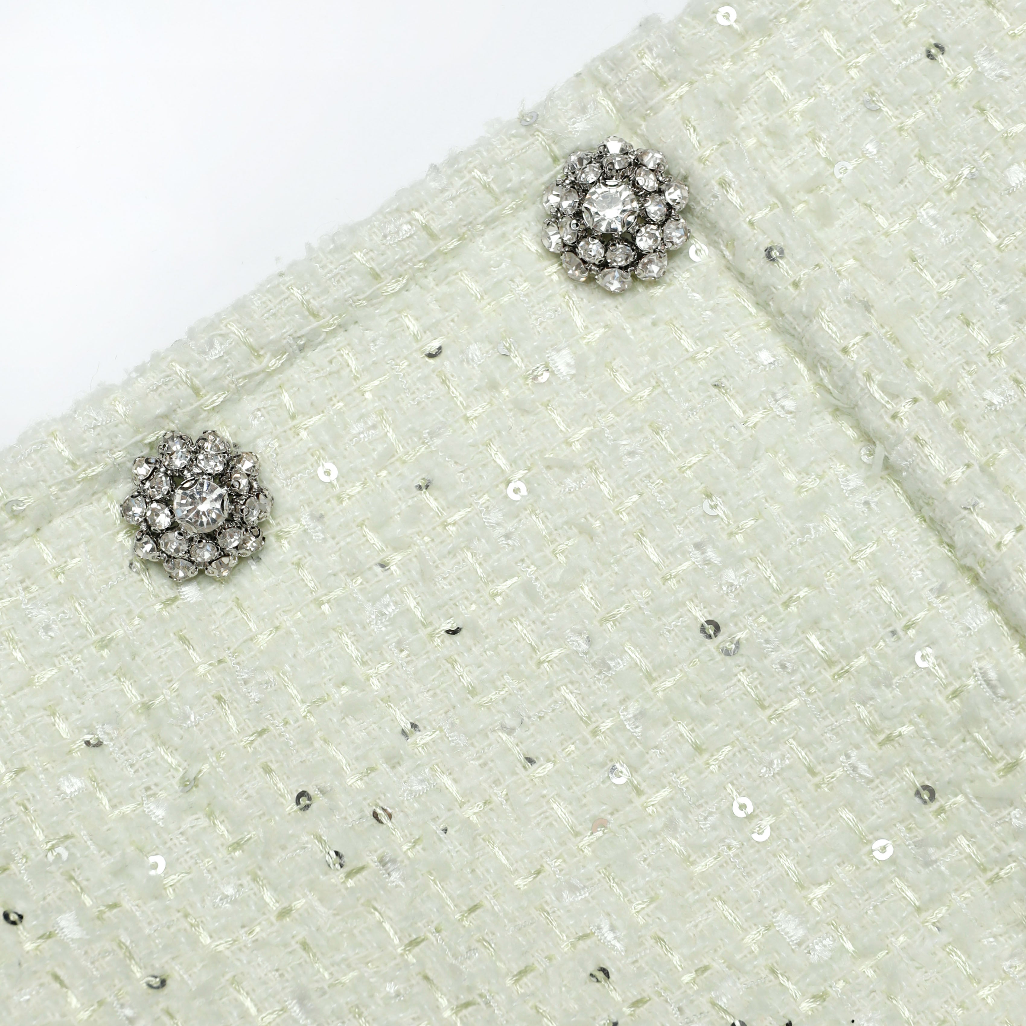 Self Portrait Lime Boucle Mini Kleid Grün Diamante Knöpfe