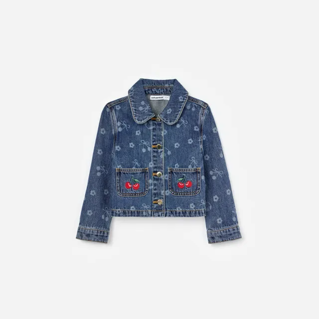 Self Portrait Denim Cherry Bow Jeansjacke Kinder Blau Kirsche