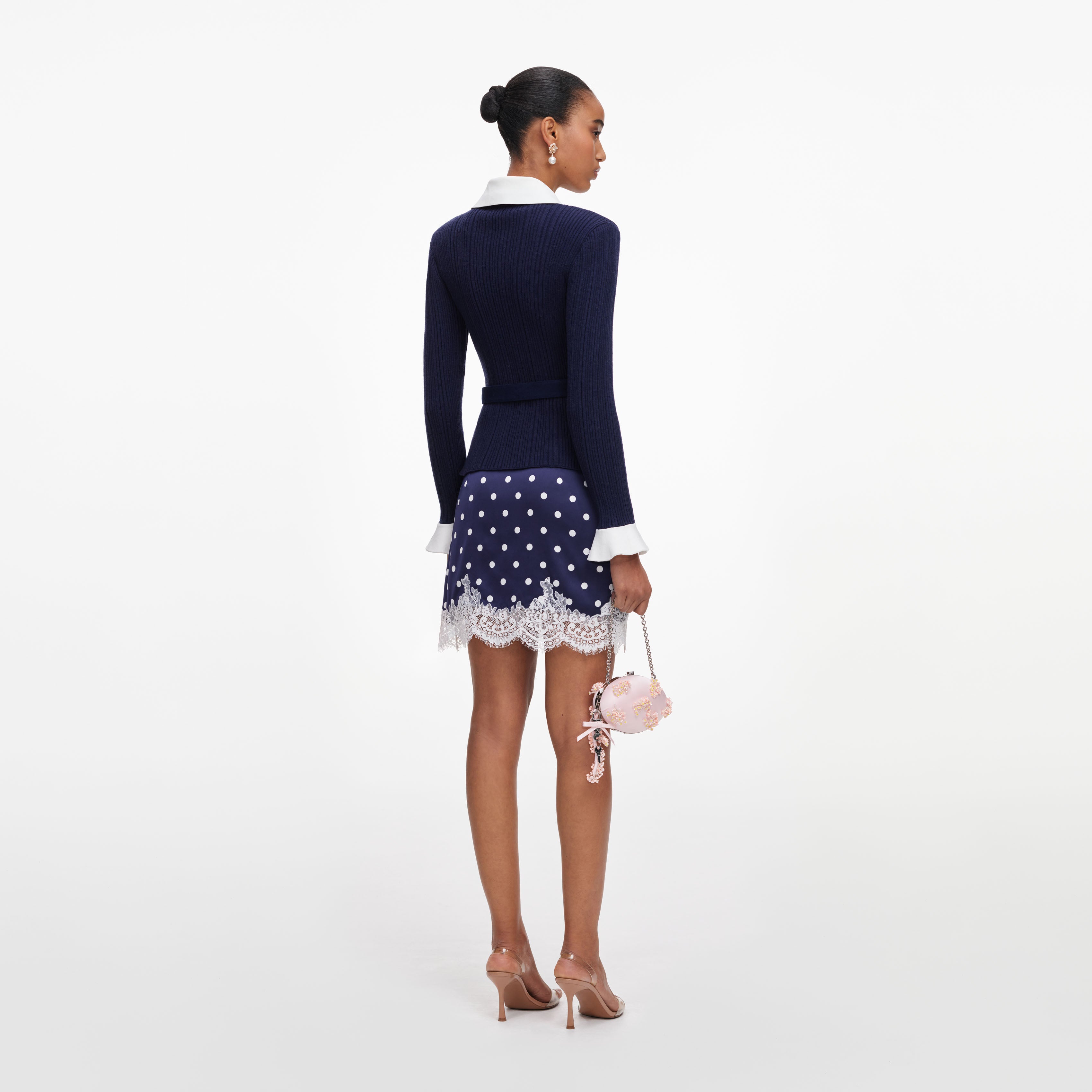 Self Portrait Navy Ribbed Knit Cardigan Strickjacke Blau