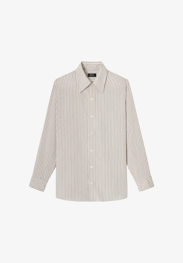 A.P.C. Hemd Ecru Gestreift Fließend Wolle Gr. 38 Doppelreiher