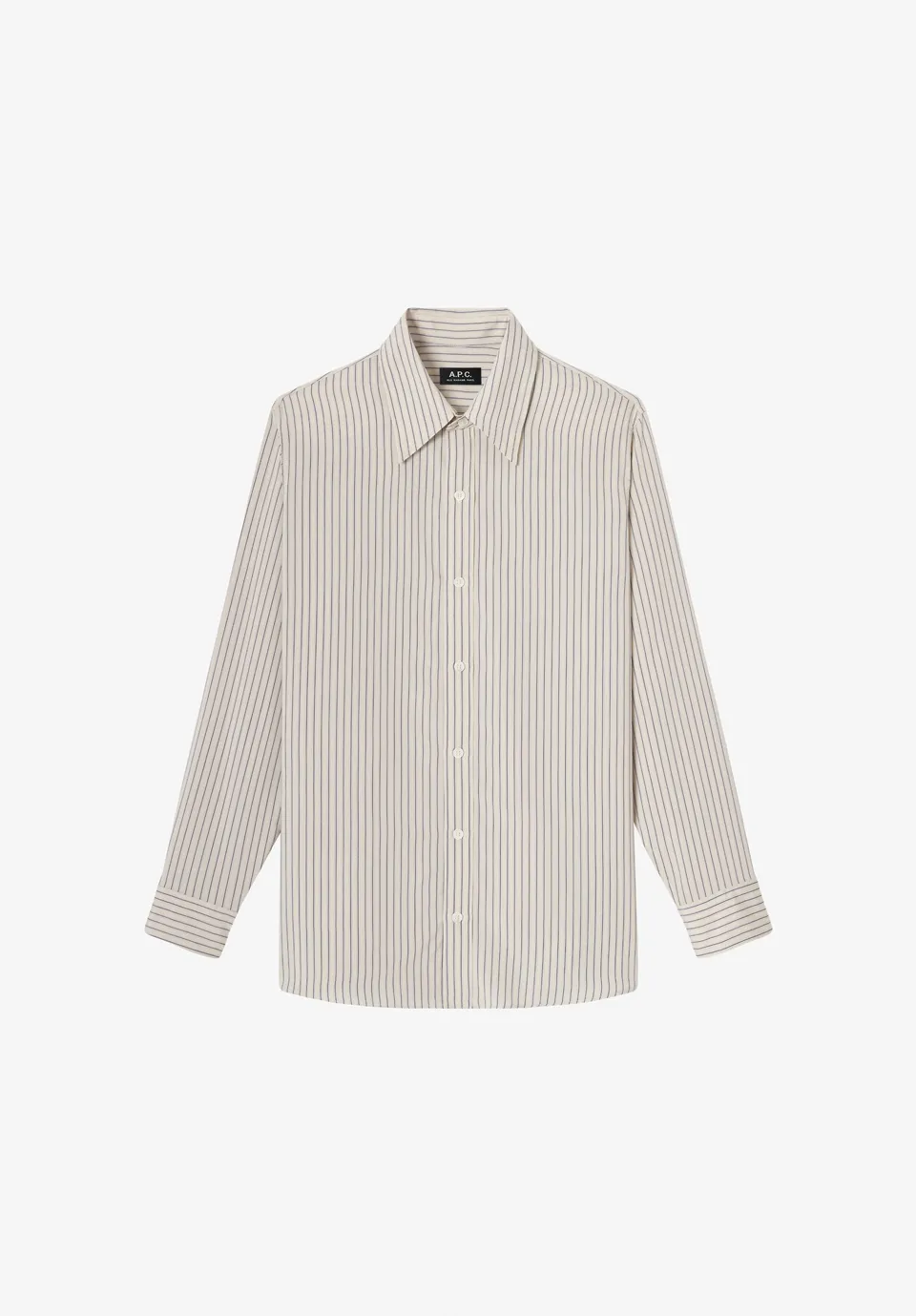 A.P.C. Hemd Ecru Gestreift Fließend Wolle Gr. 38 Doppelreiher