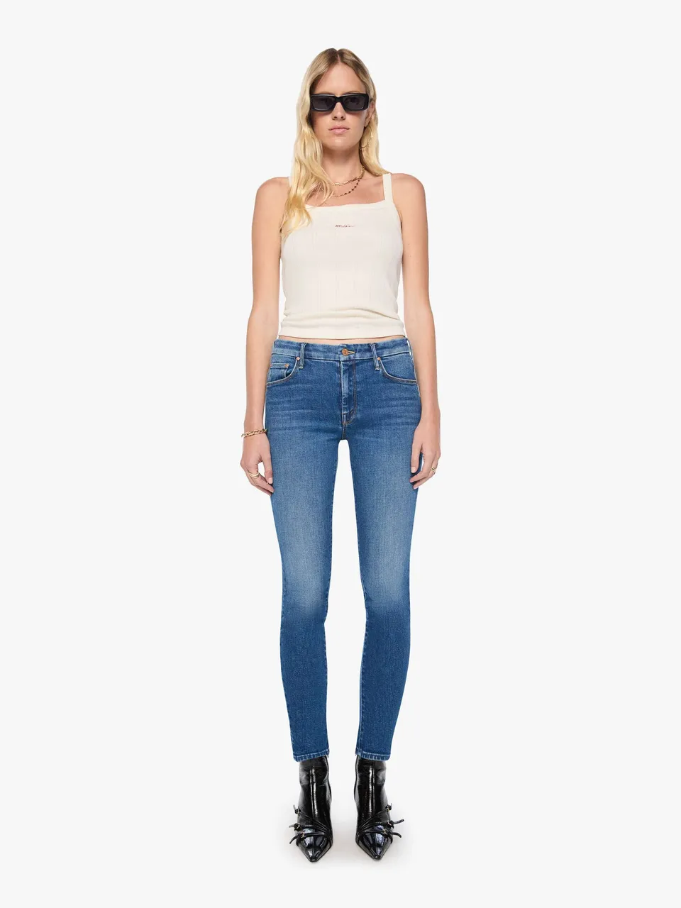 Mother Looker Spare Me The Drama Jeans Mittelblau Skinny