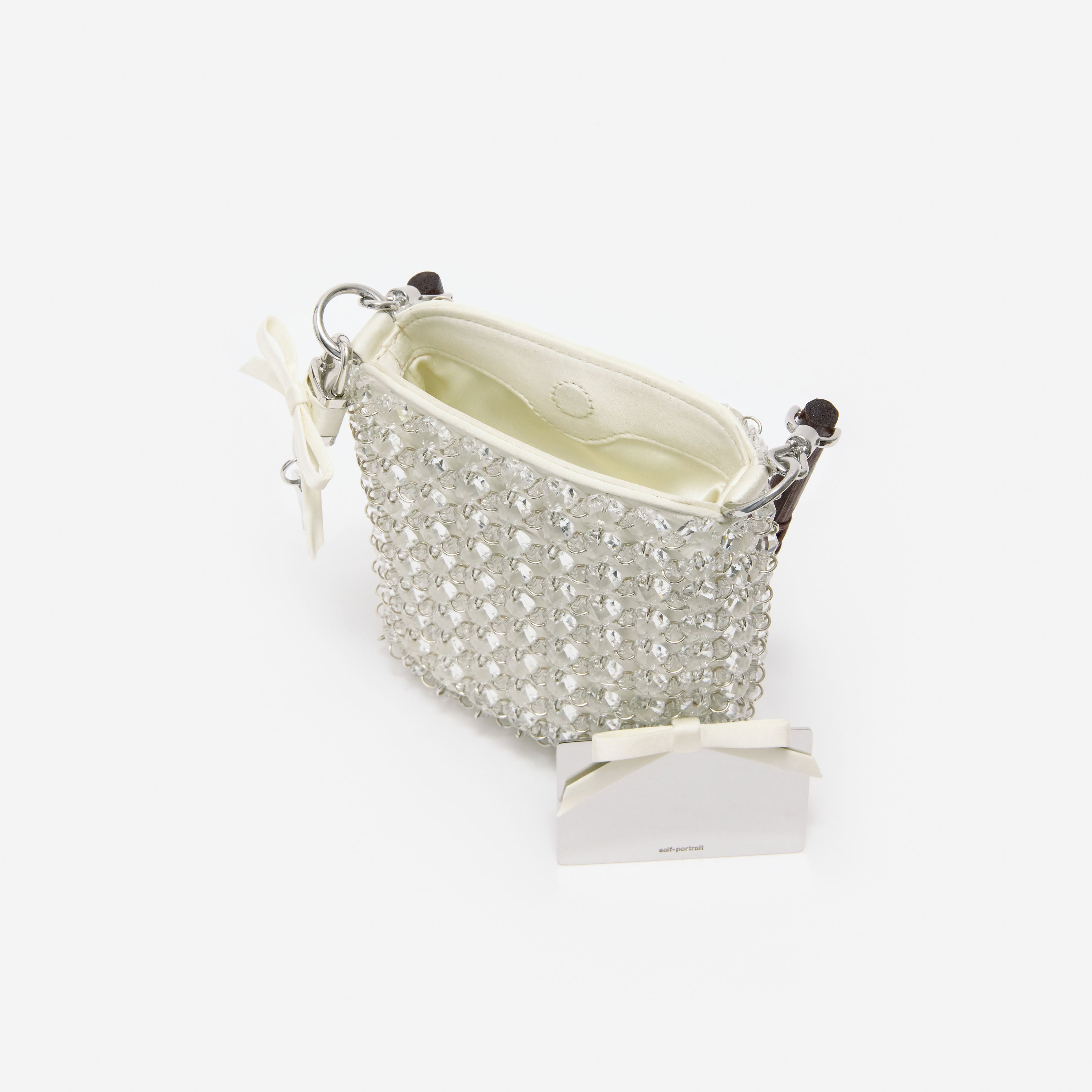 Self Portrait Cream Crystal Chain Mini Tote Tasche Creme