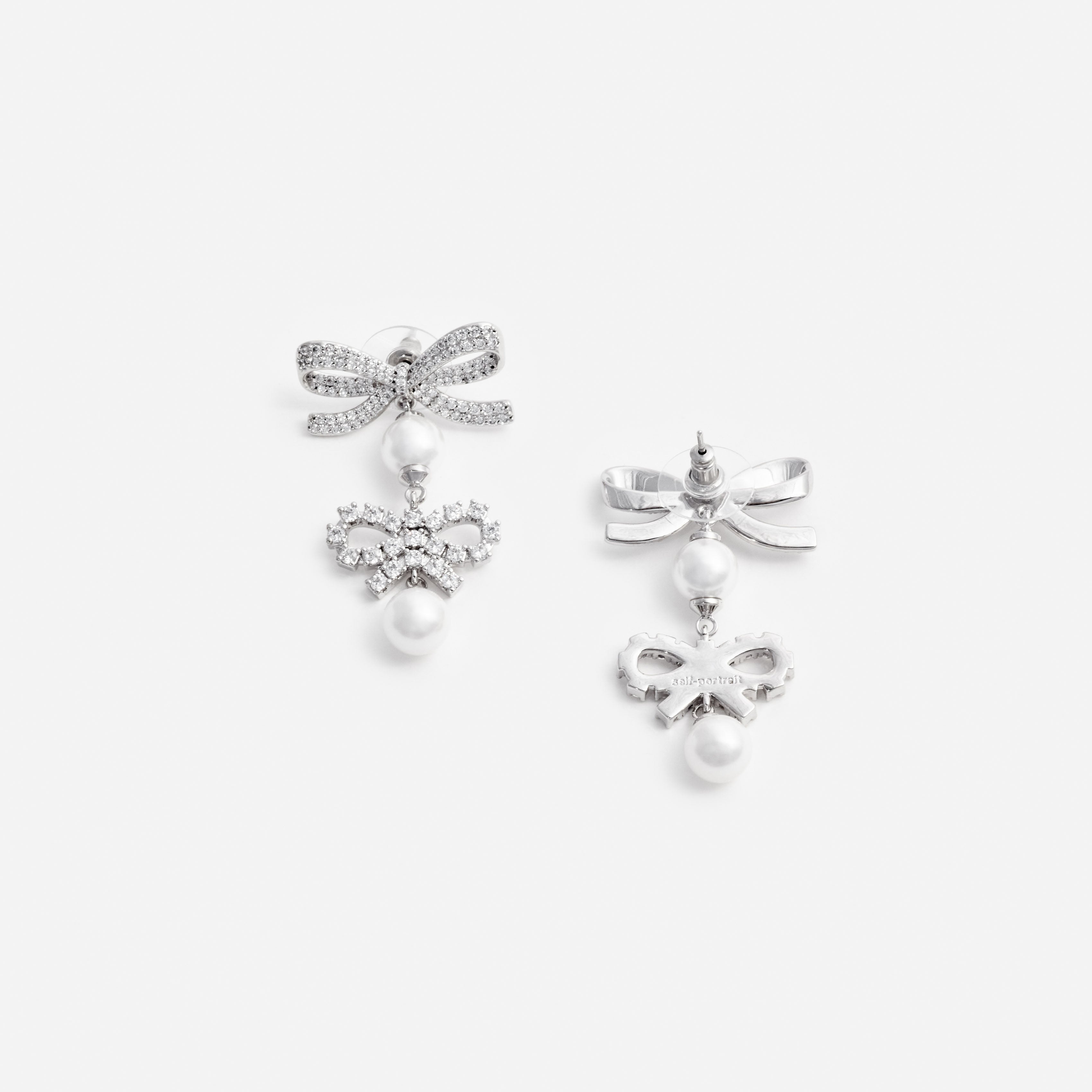 Self Portrait Double Bow Pearl Ohrringe Silber