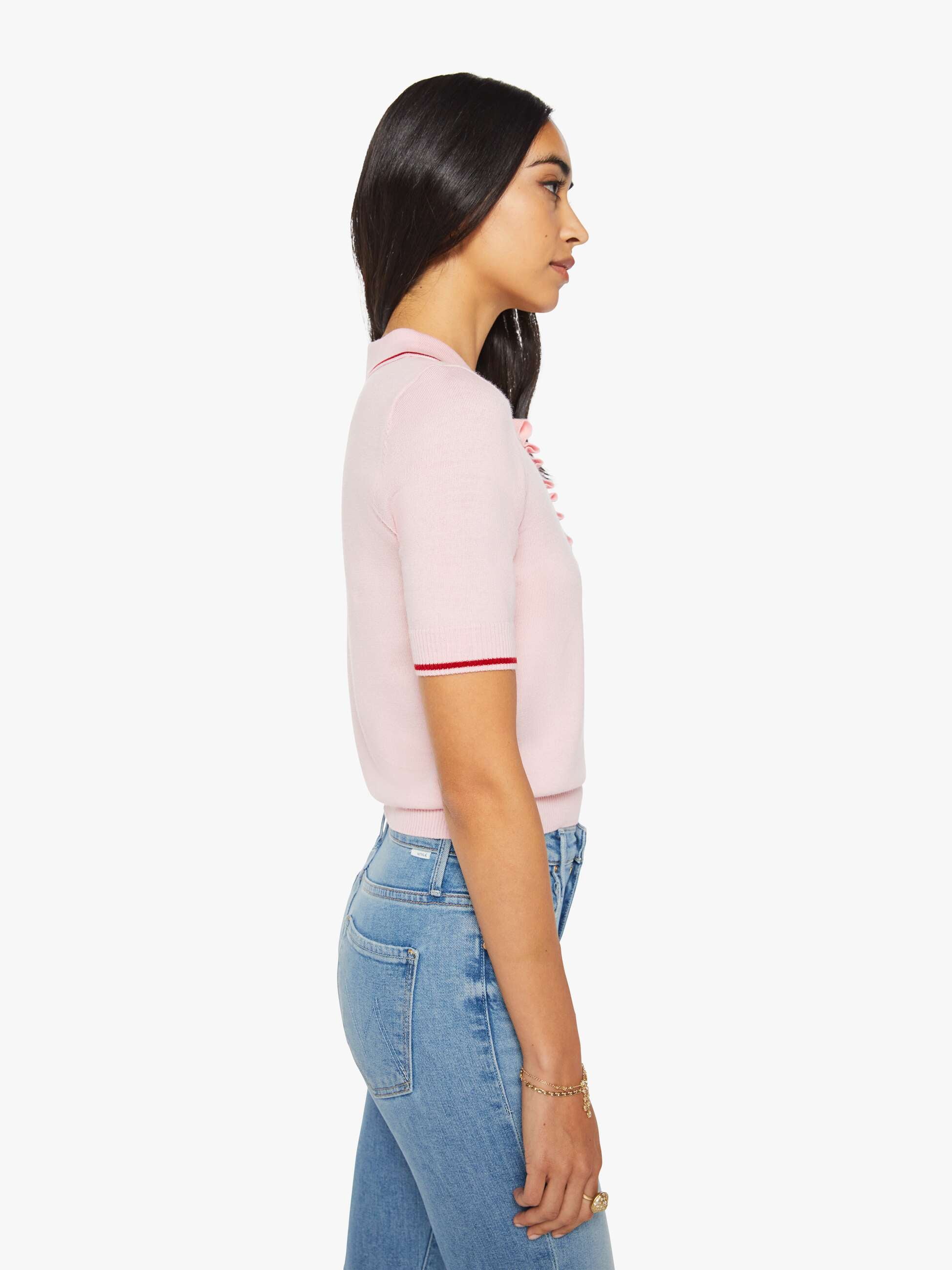 Mother S/S Ruffle Raquette Pullover Pink Rot Wolle