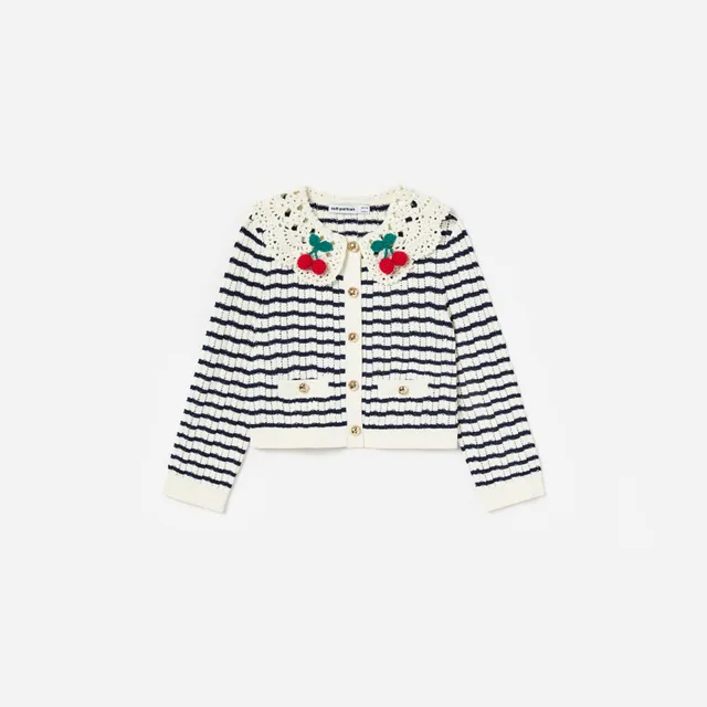 Self-Portrait Striped Cardigan Creme Navy Kinder Kirschen