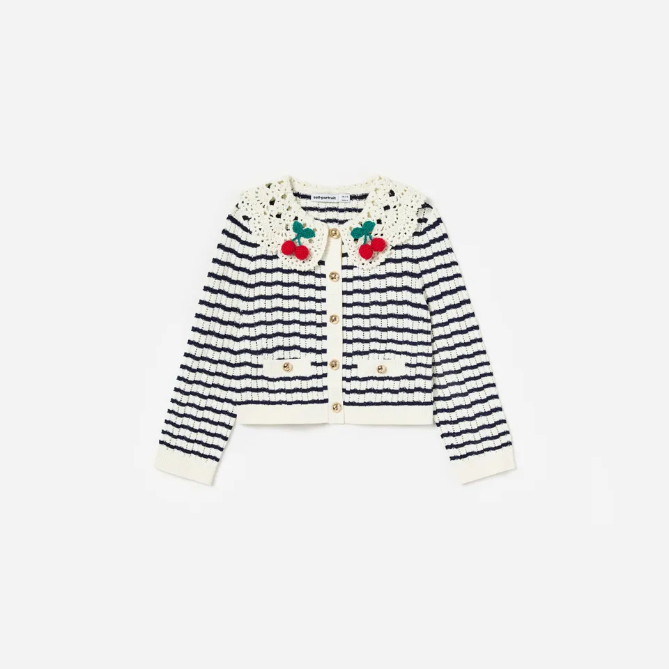 Self-Portrait Striped Cardigan Creme Navy Kinder Kirschen