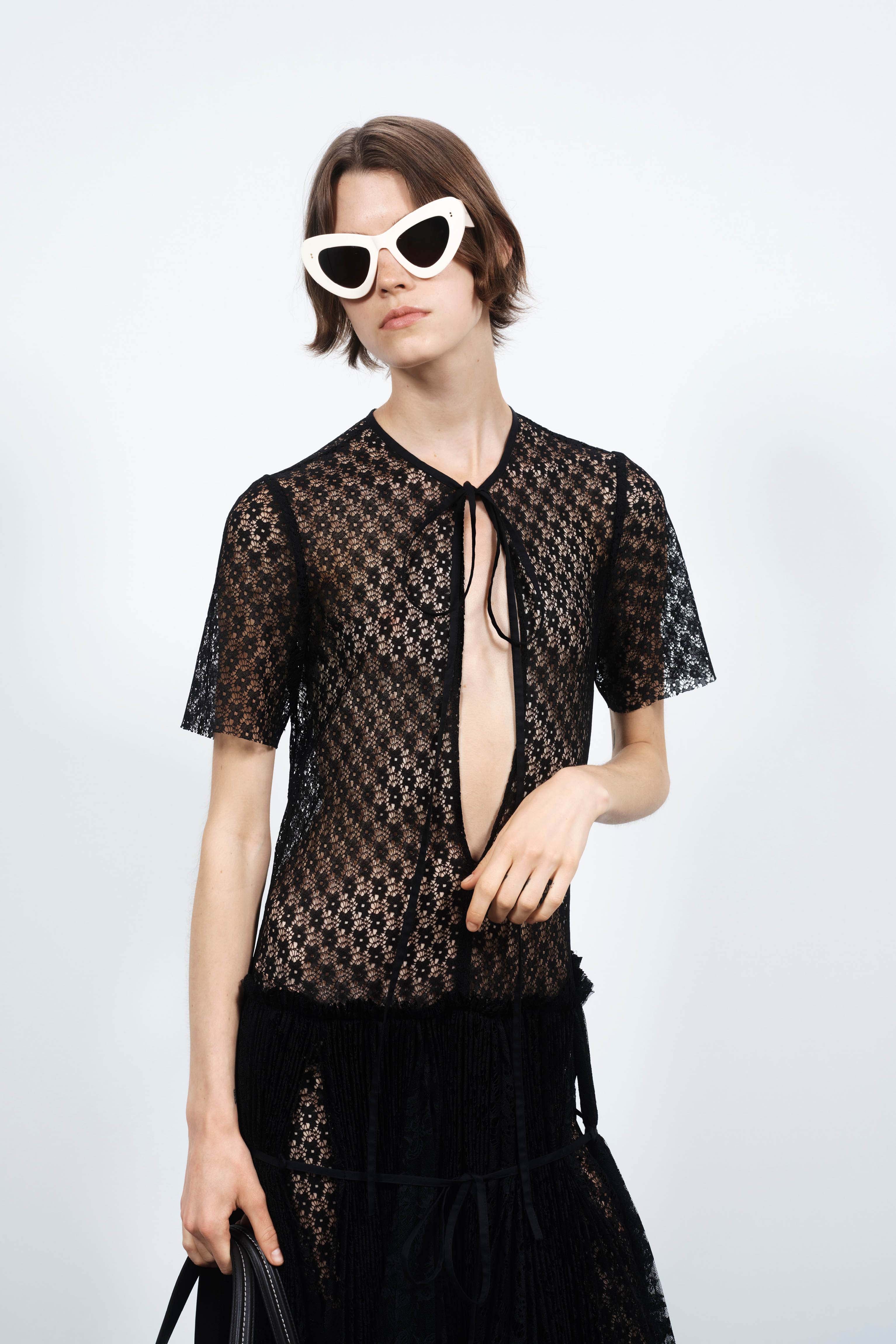 J.W.Anderson Mixed Lace Longline Kleid Schwarz Spitze