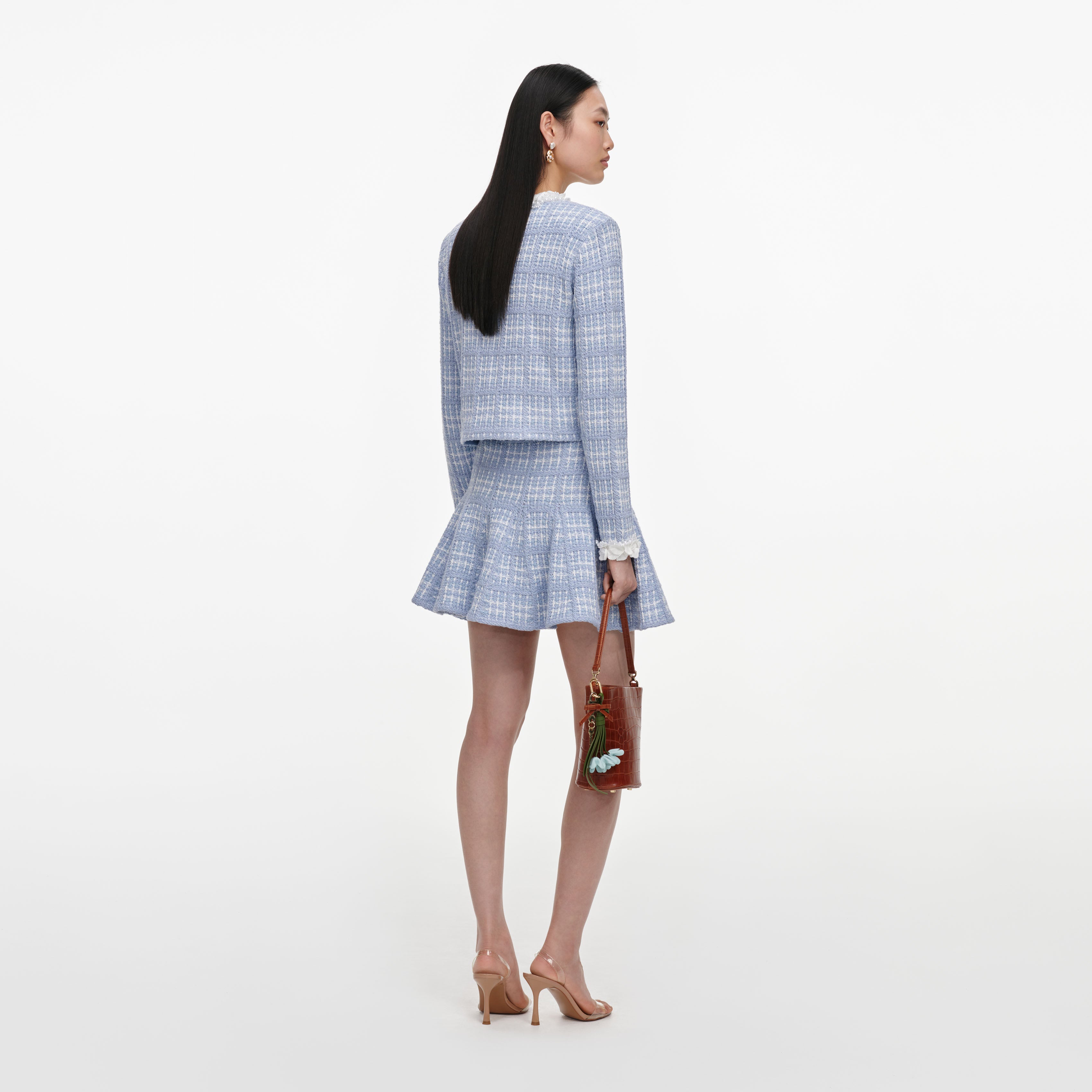 Self Portrait Blue Check Strick Minirock Blau Perlen