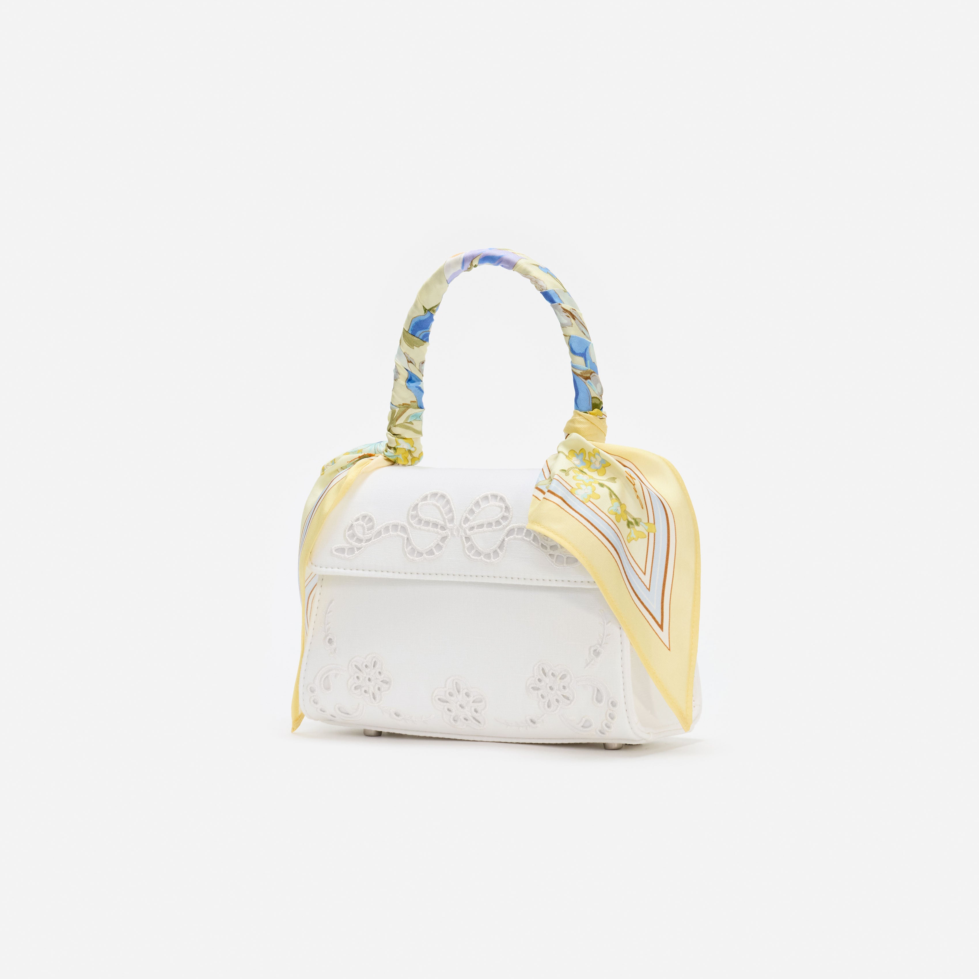 Self Portrait Handbags Cream Linen Yellow Floral Mini Tasche Creme Leinen