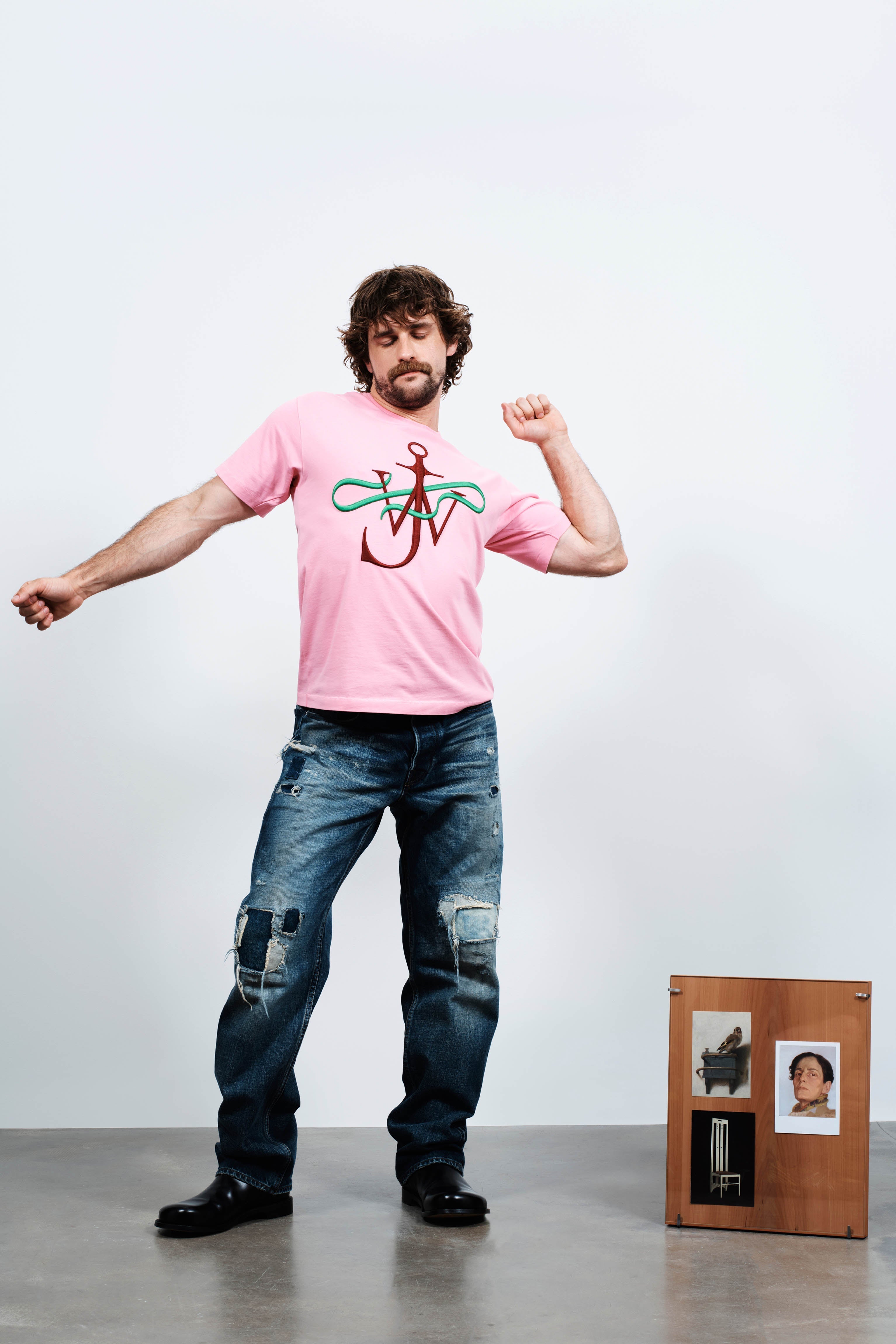 J.W.Anderson Ribbon Anchor T-Shirt Herren Pink Jersey Stickerei
