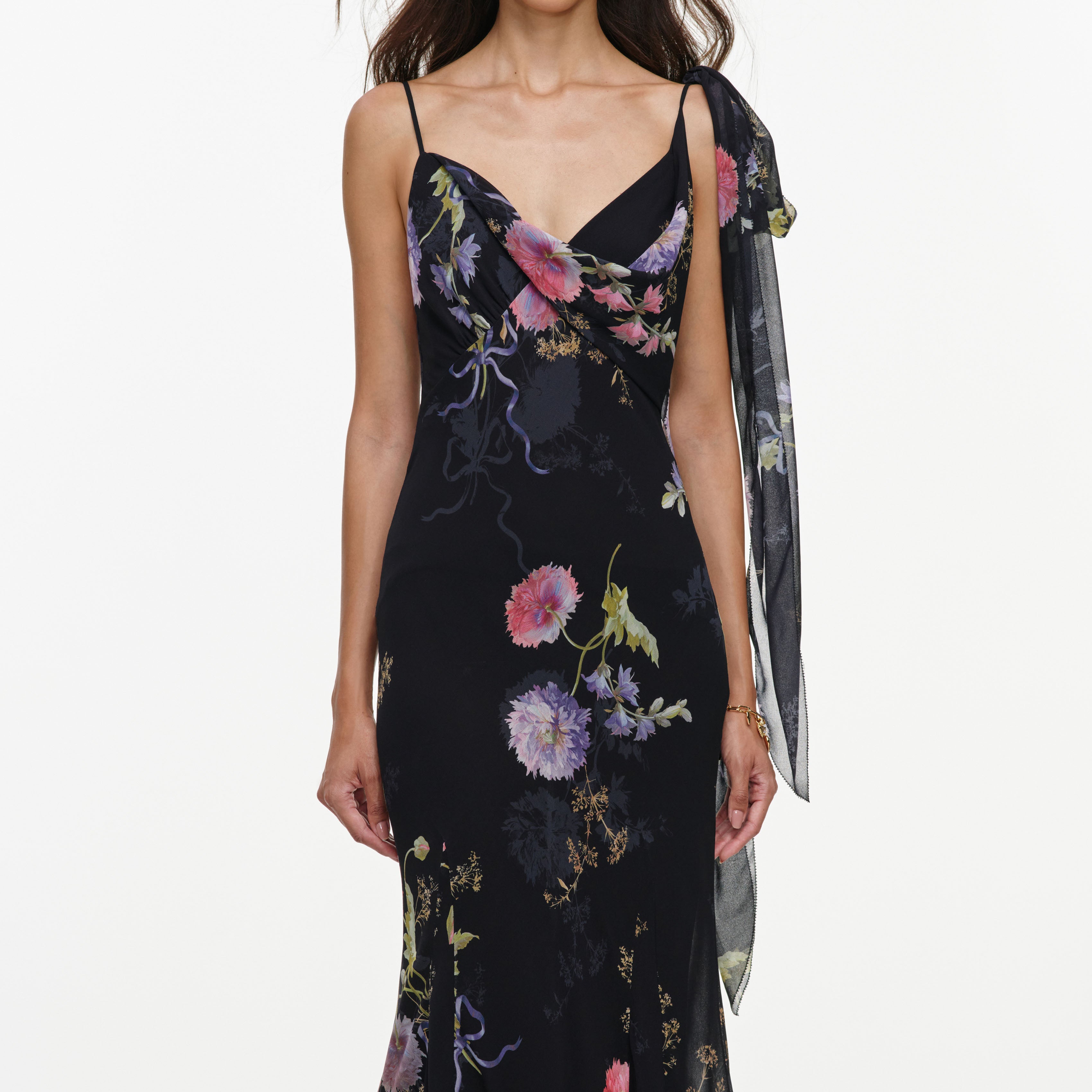 Self Portrait Dresses Black Floral Georgette Feather Maxikleid Schwarz