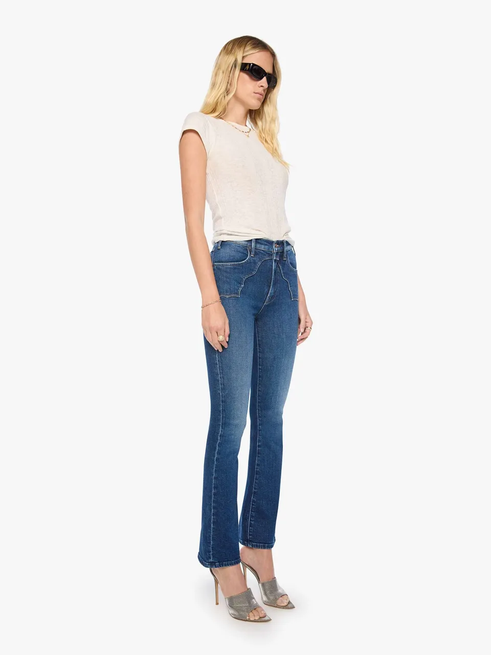 Mother Denim Buckle Bunny Hustler Jeans Cosmic Cowgirl Blau
