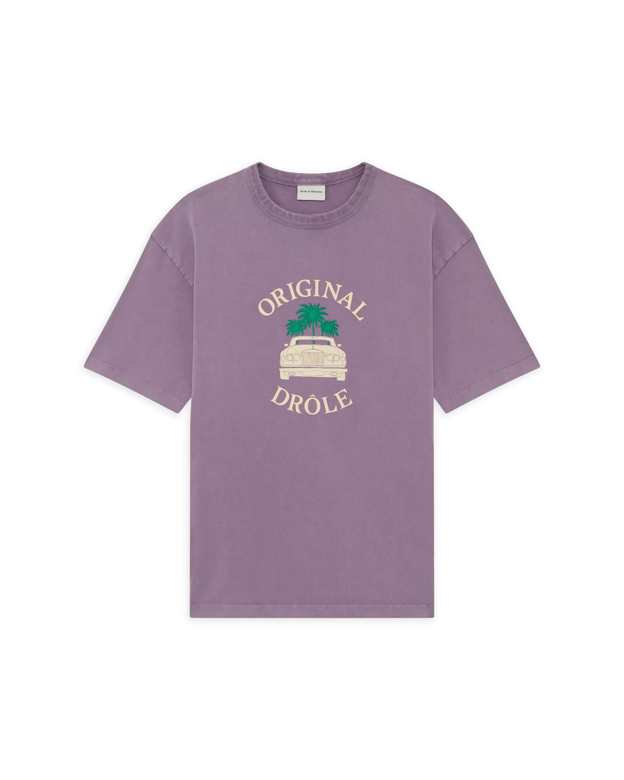 Drôle De Monsieur Washed Car Palms T-Shirt Lila Baumwolle