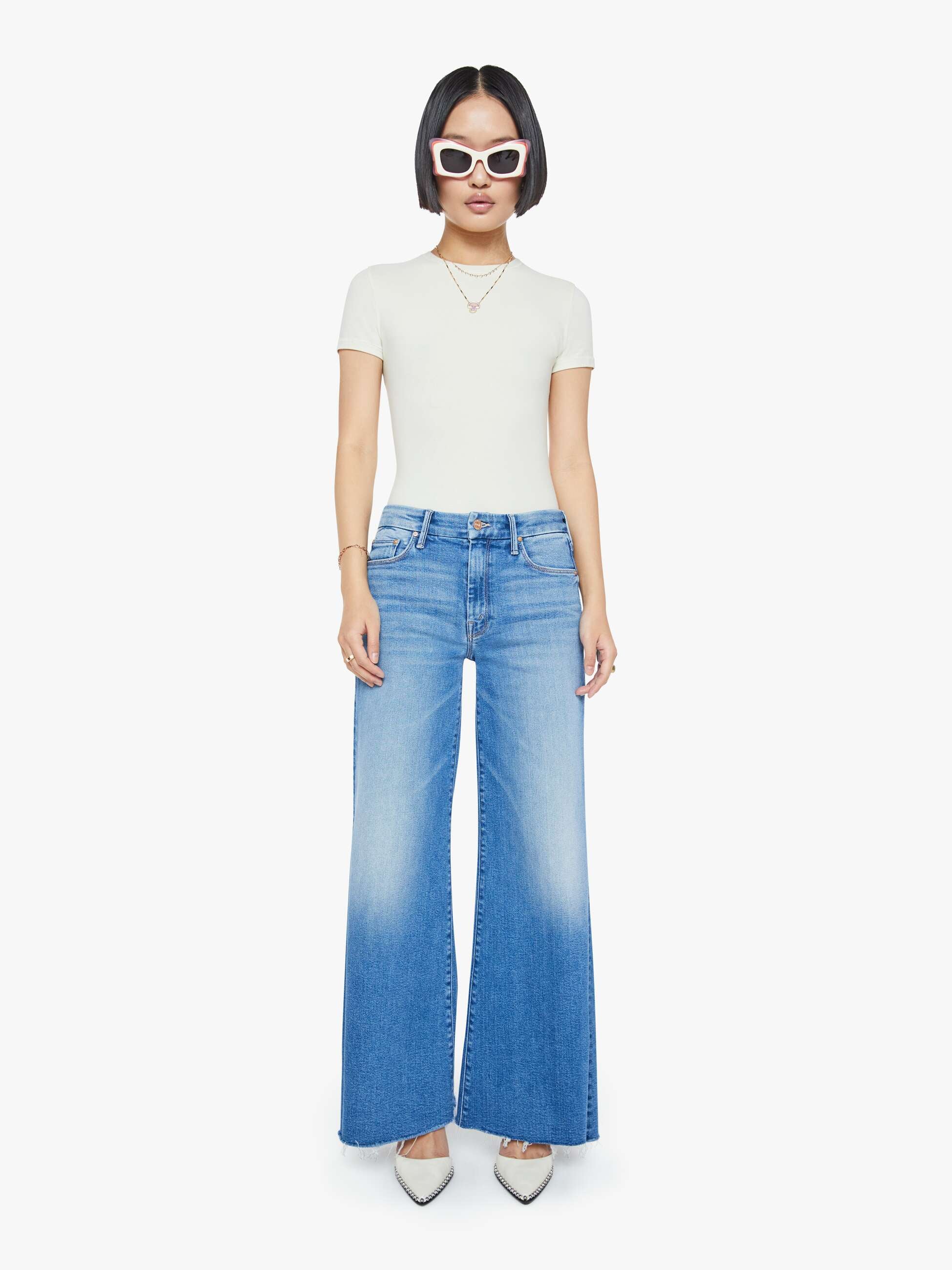Mother Petites The Lil Roller Fray Jeans Fan Favorite Blau