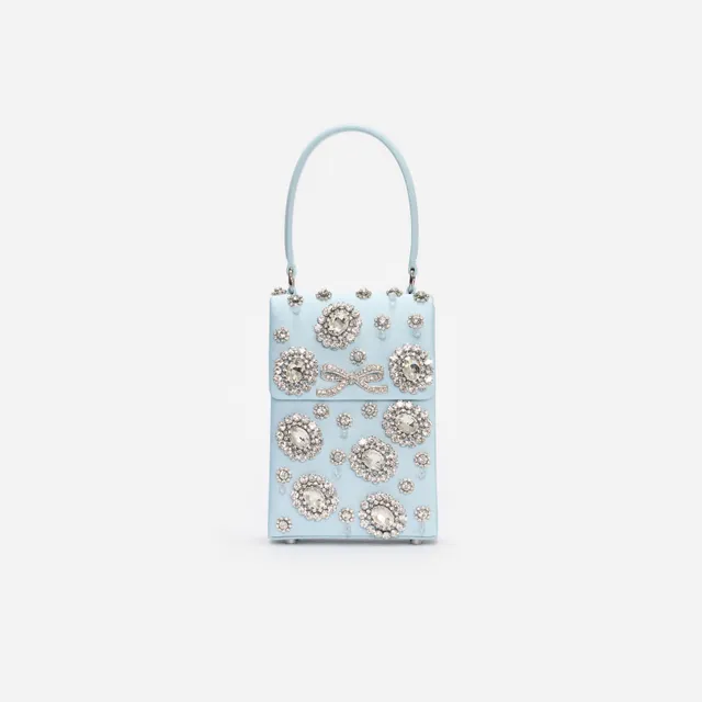 Self Portrait Blue Satin Crystal Mini Tasche blau