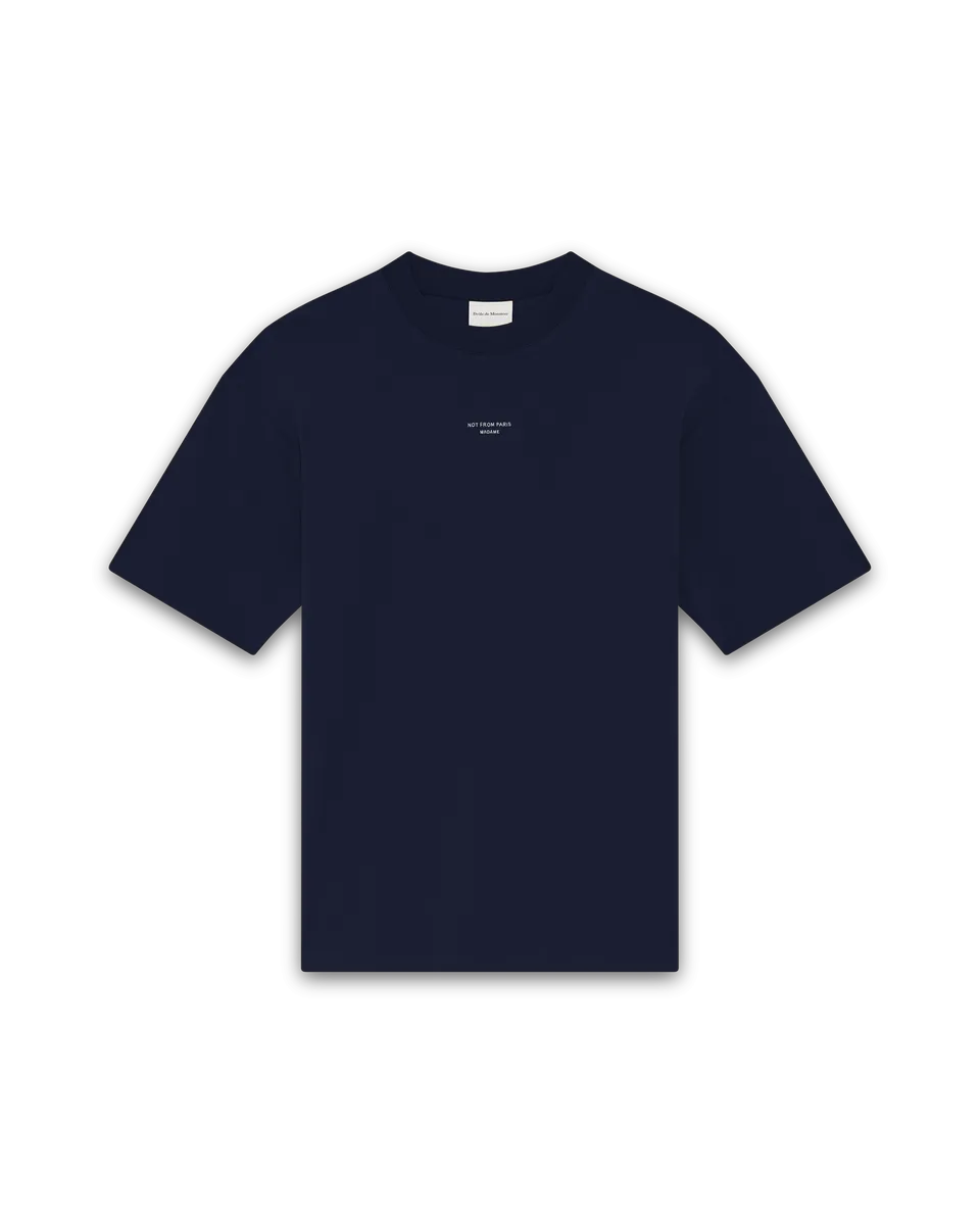 Drôle De Monsieur Le T-Shirt Slogan Classique T-Shirt Navy Baumwolle