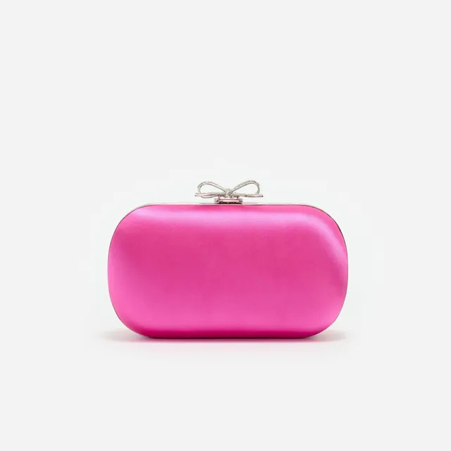 Self Portrait Bright Pink Satin Clutch Rosa Mini