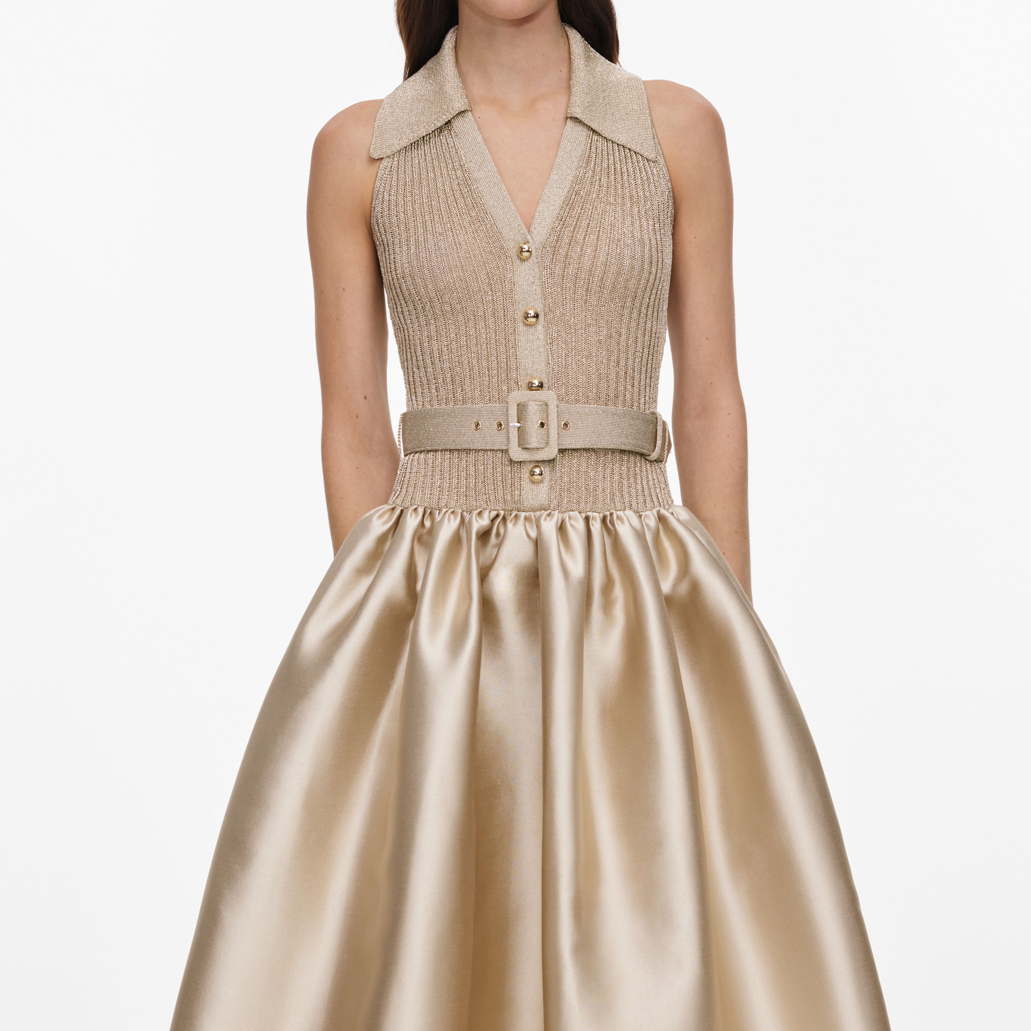 Self Portrait Gold Sleeveless Knit Midikleid Gold Taft