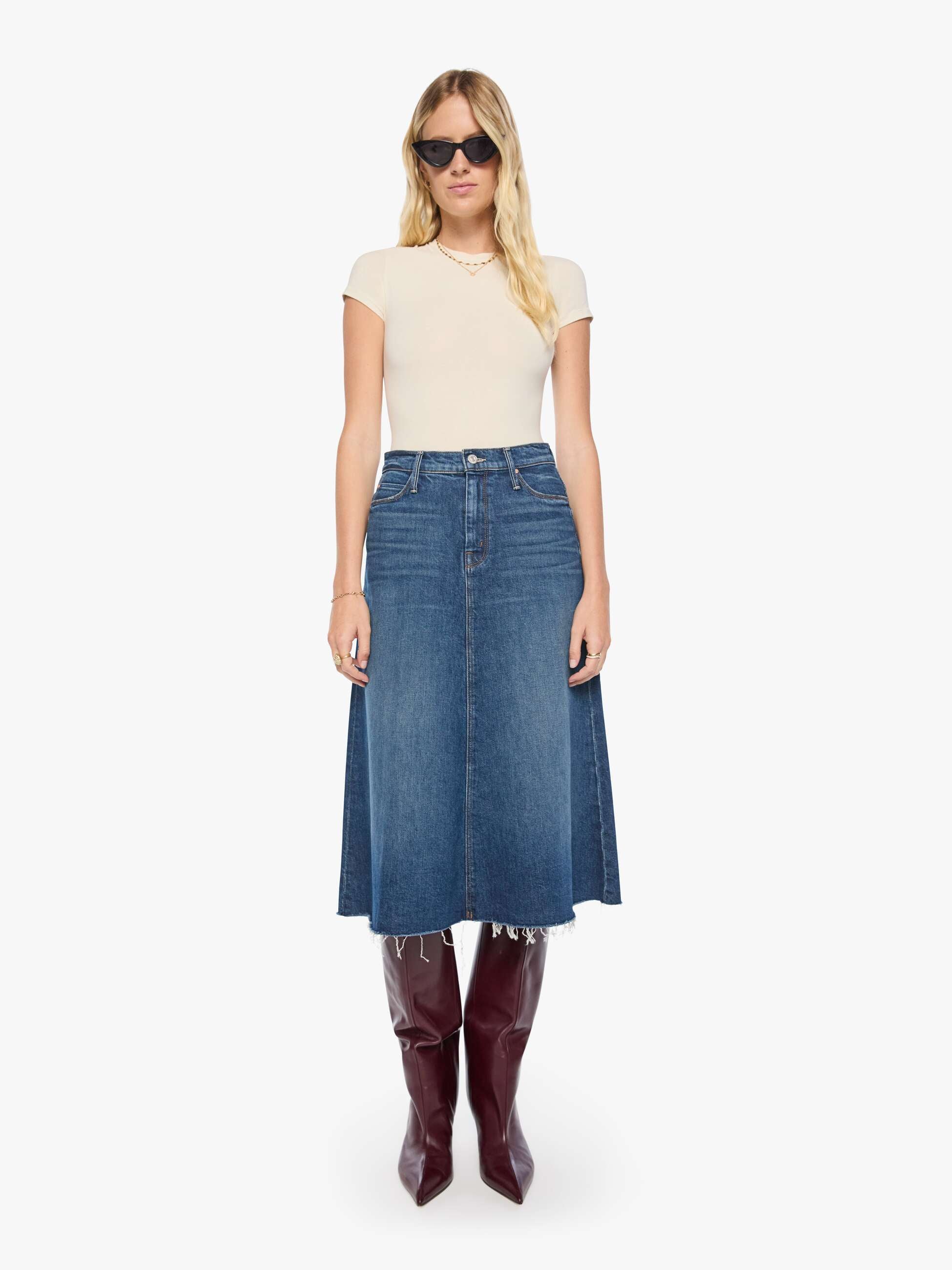 Mother Circle Midi Fray Jeansrock Buckaroo Blau