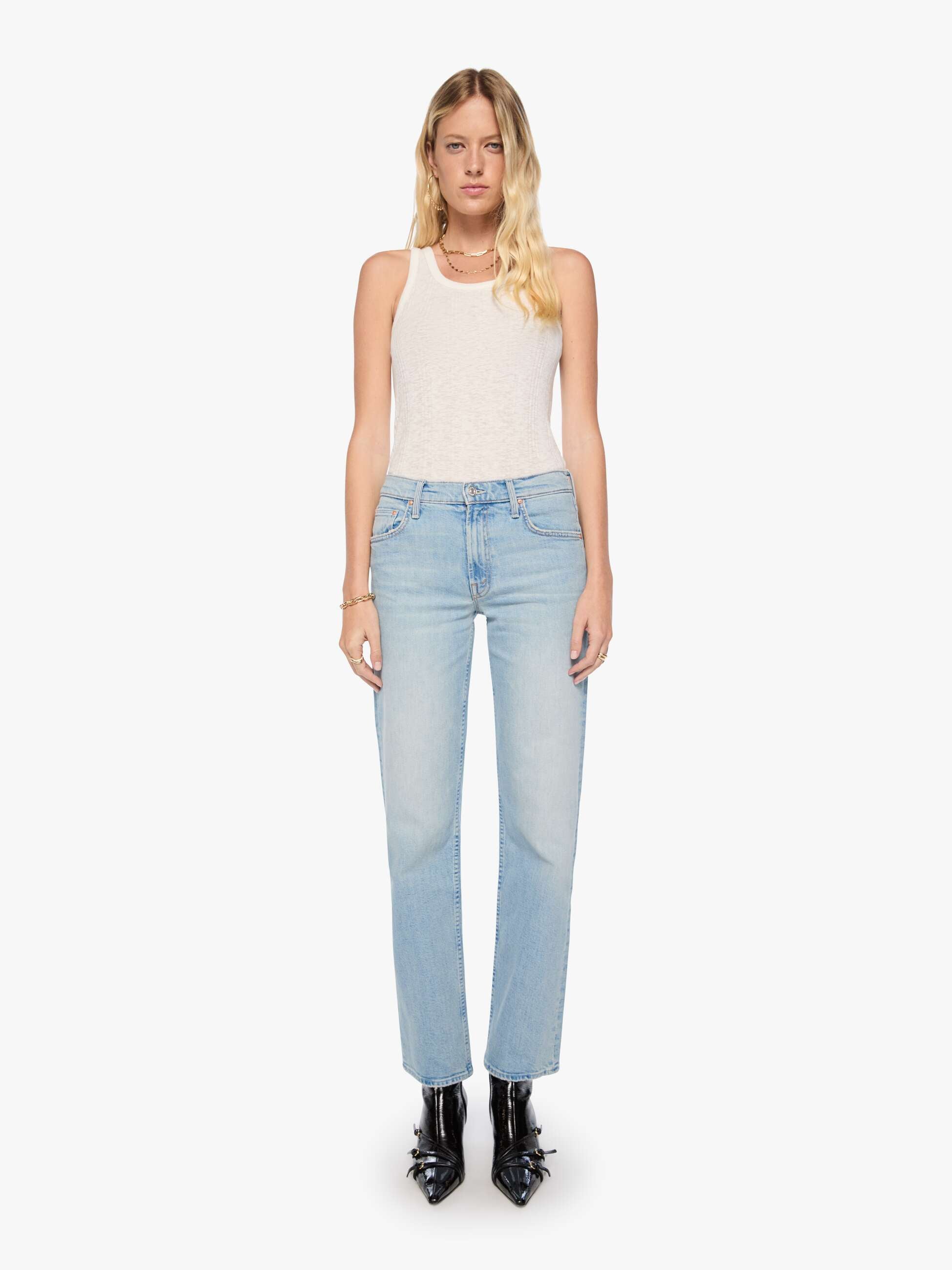 Mother The Newbie Skimp Straight Jeans Hellblau Mid-Rise