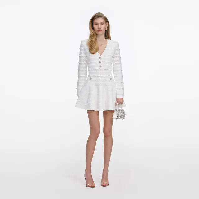 Self Portrait White Pointelle Strick Minikleid Gr. S