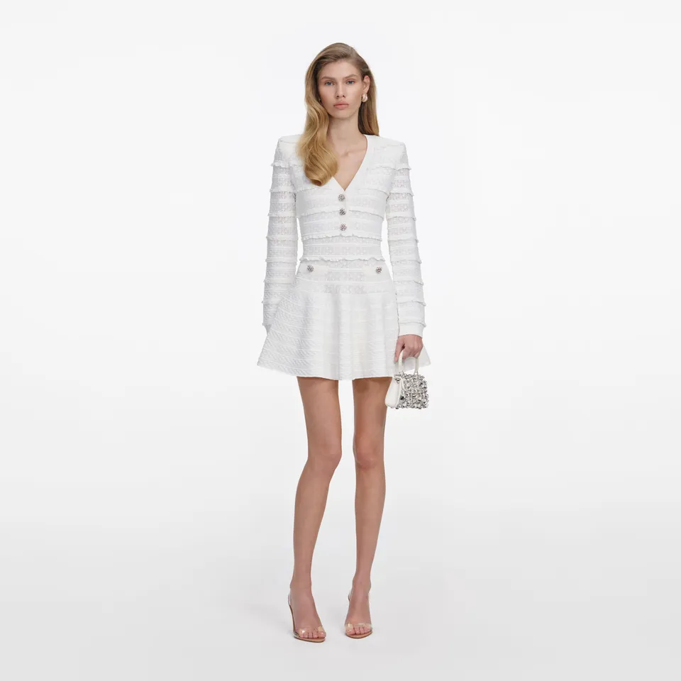 Self Portrait White Pointelle Strick Minikleid Gr. S