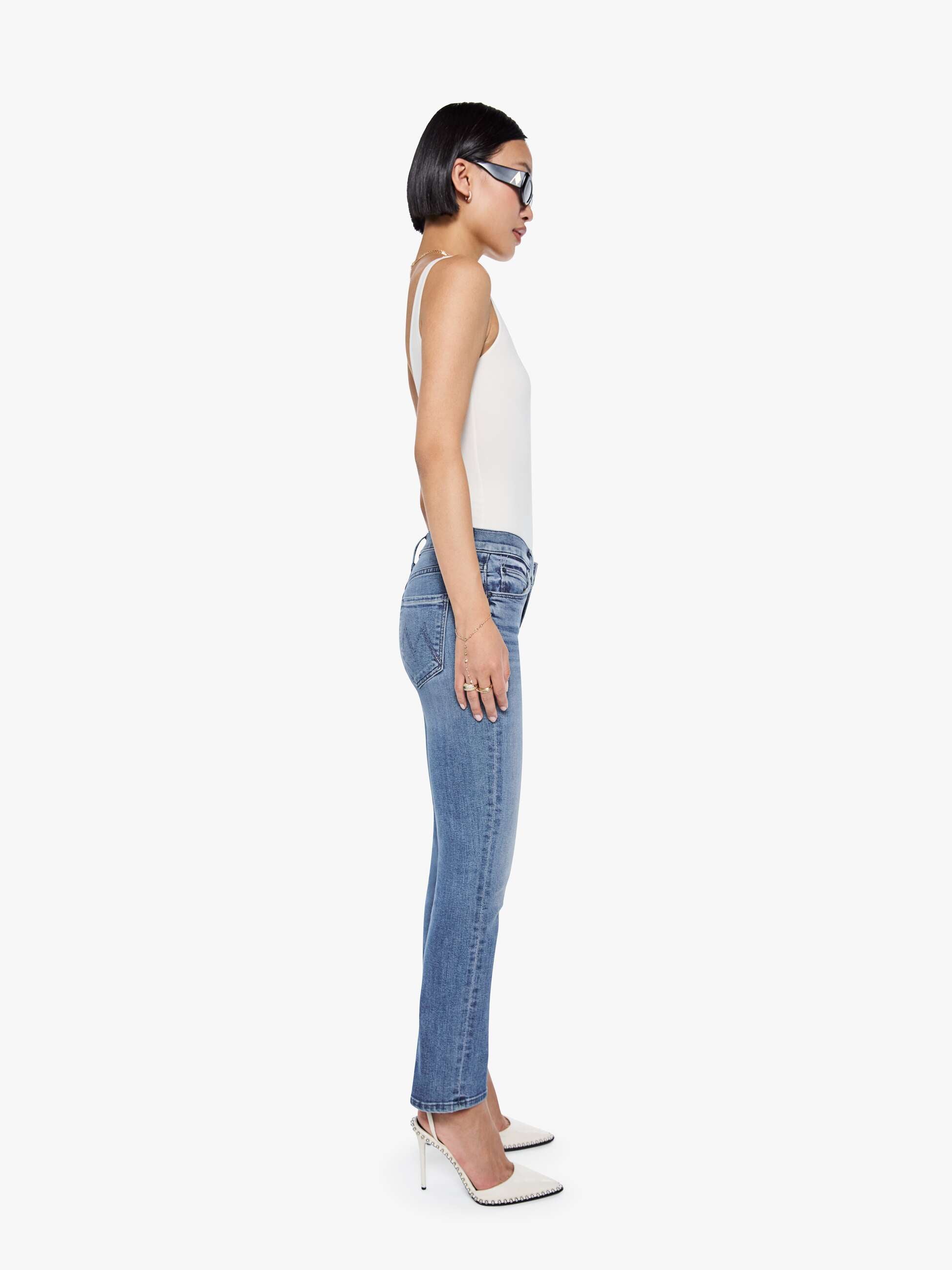 Mother Lil Mid Rise Dazzler Ankle Petite Jeans Blau