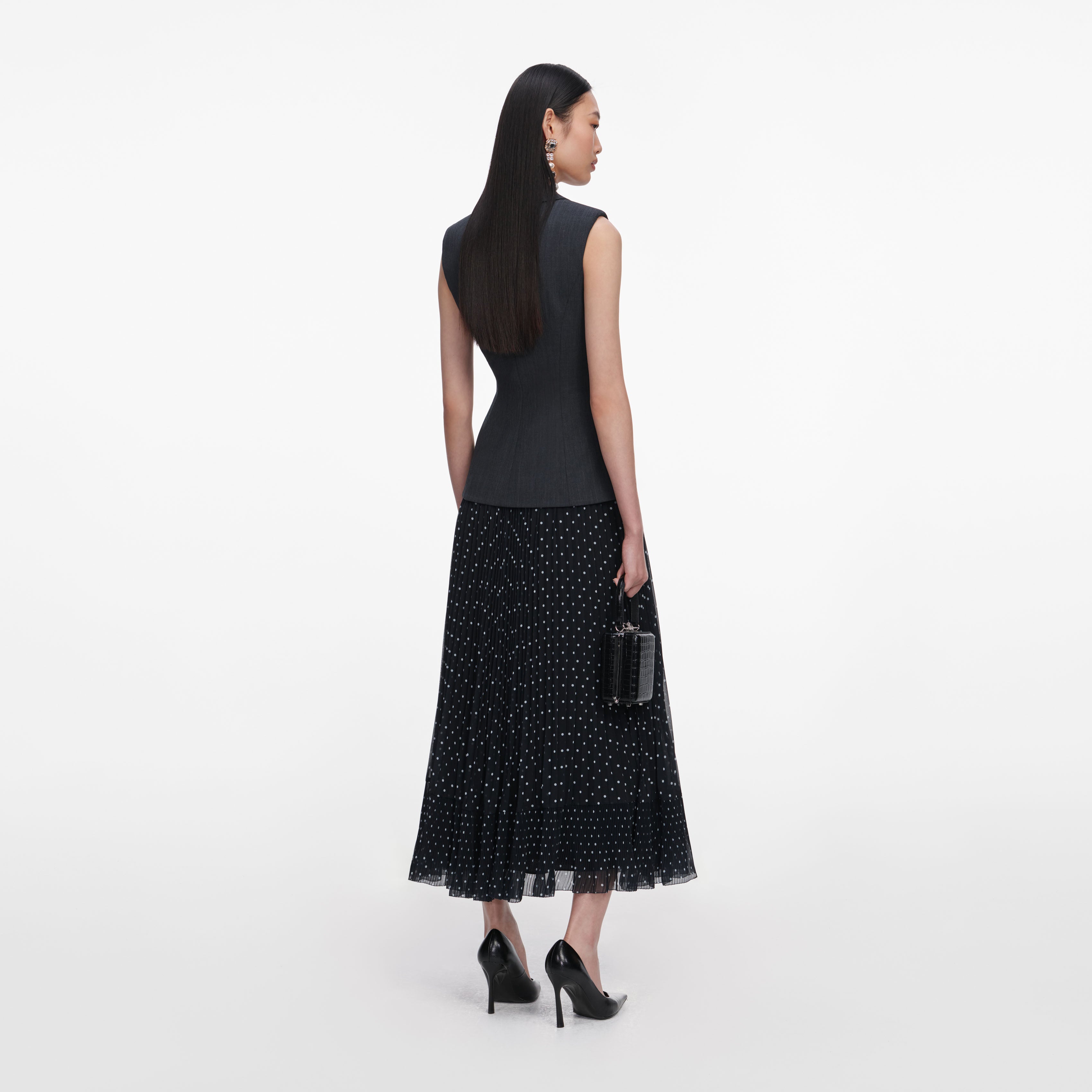 Self Portrait Graues Polka Dot Midikleid Wolle Tailored
