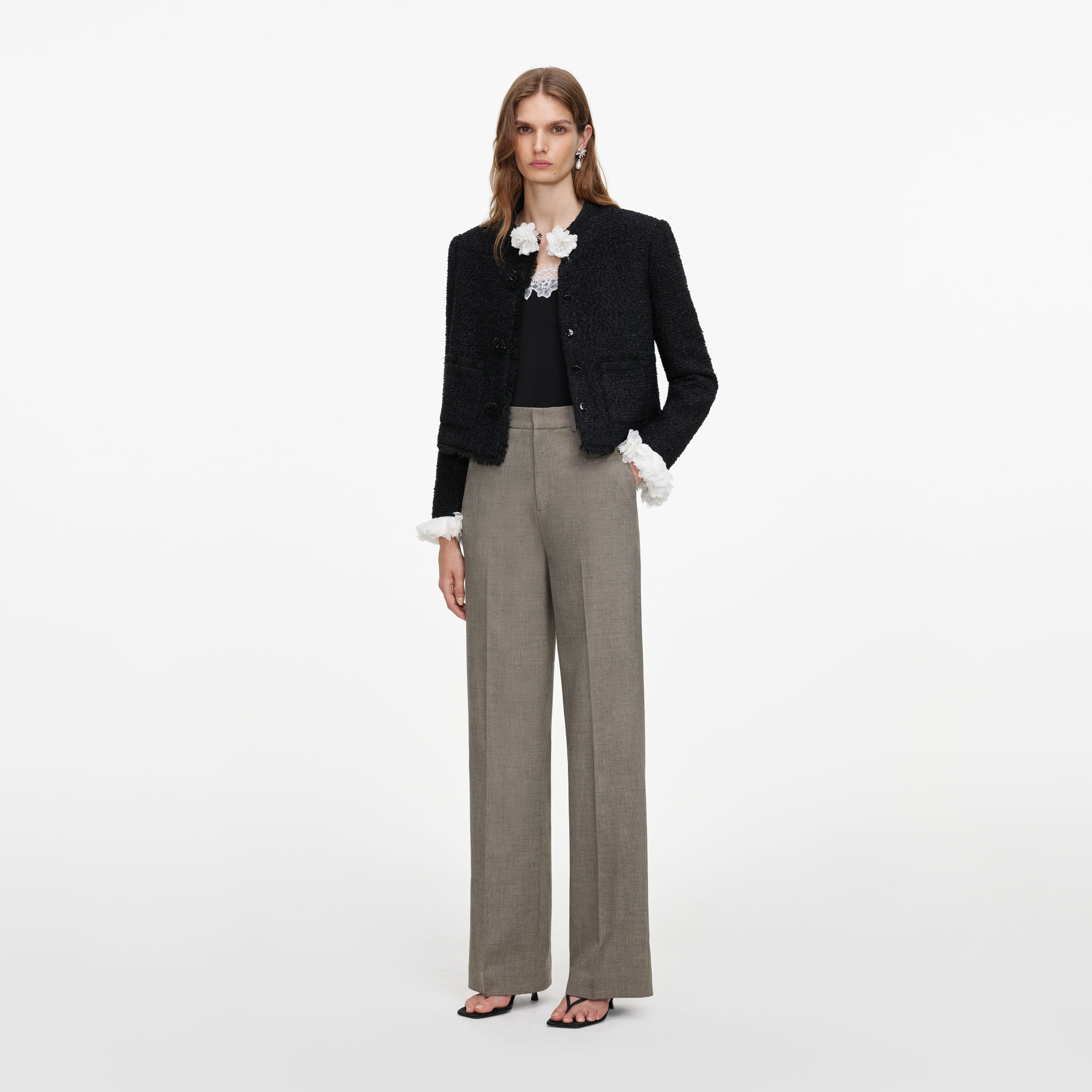 Self Portrait Brown Twill Tailored Hose Stoffhose Braun