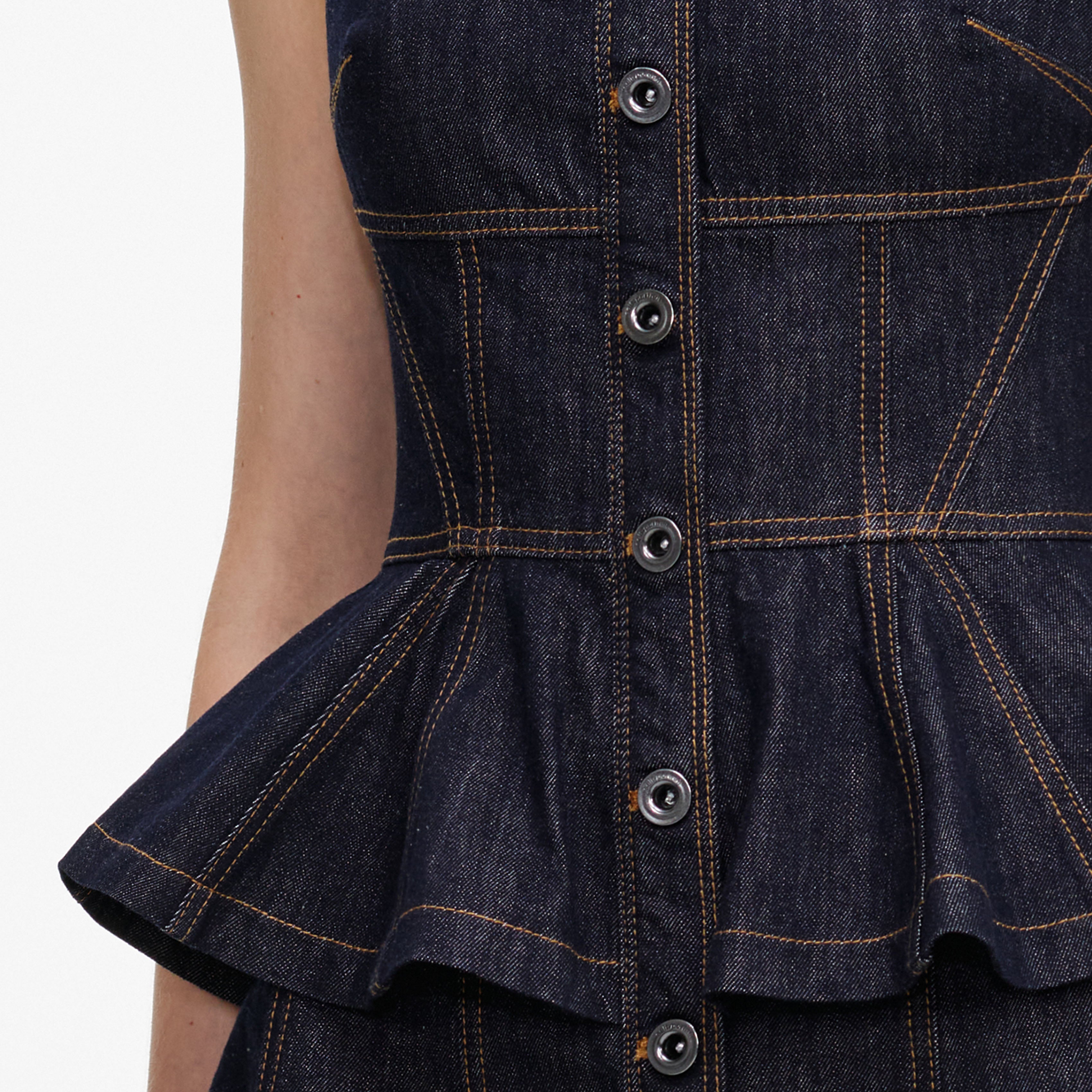 Self Portrait Indigo Peplum Denim Midikleid blau