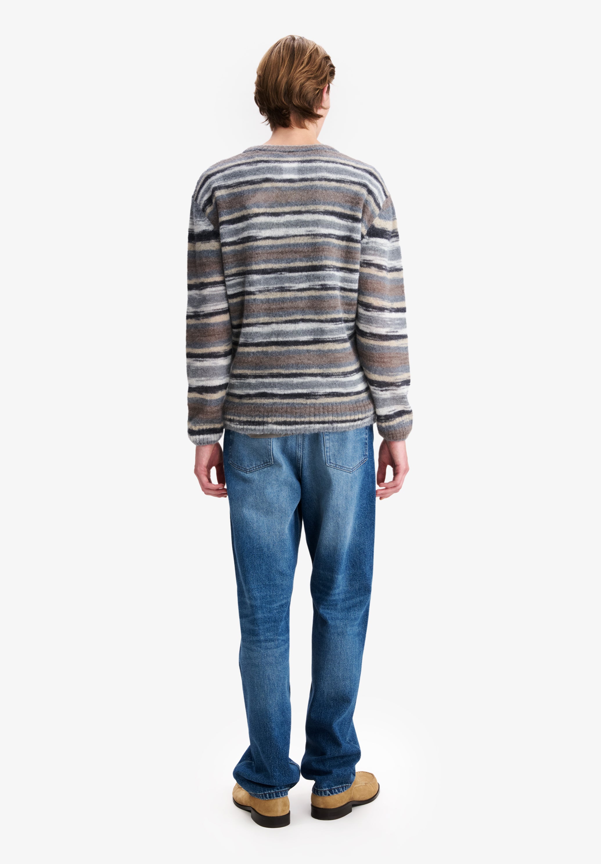 A.P.C. gestreifter grauer Alpakapullover Pullover Rundhals