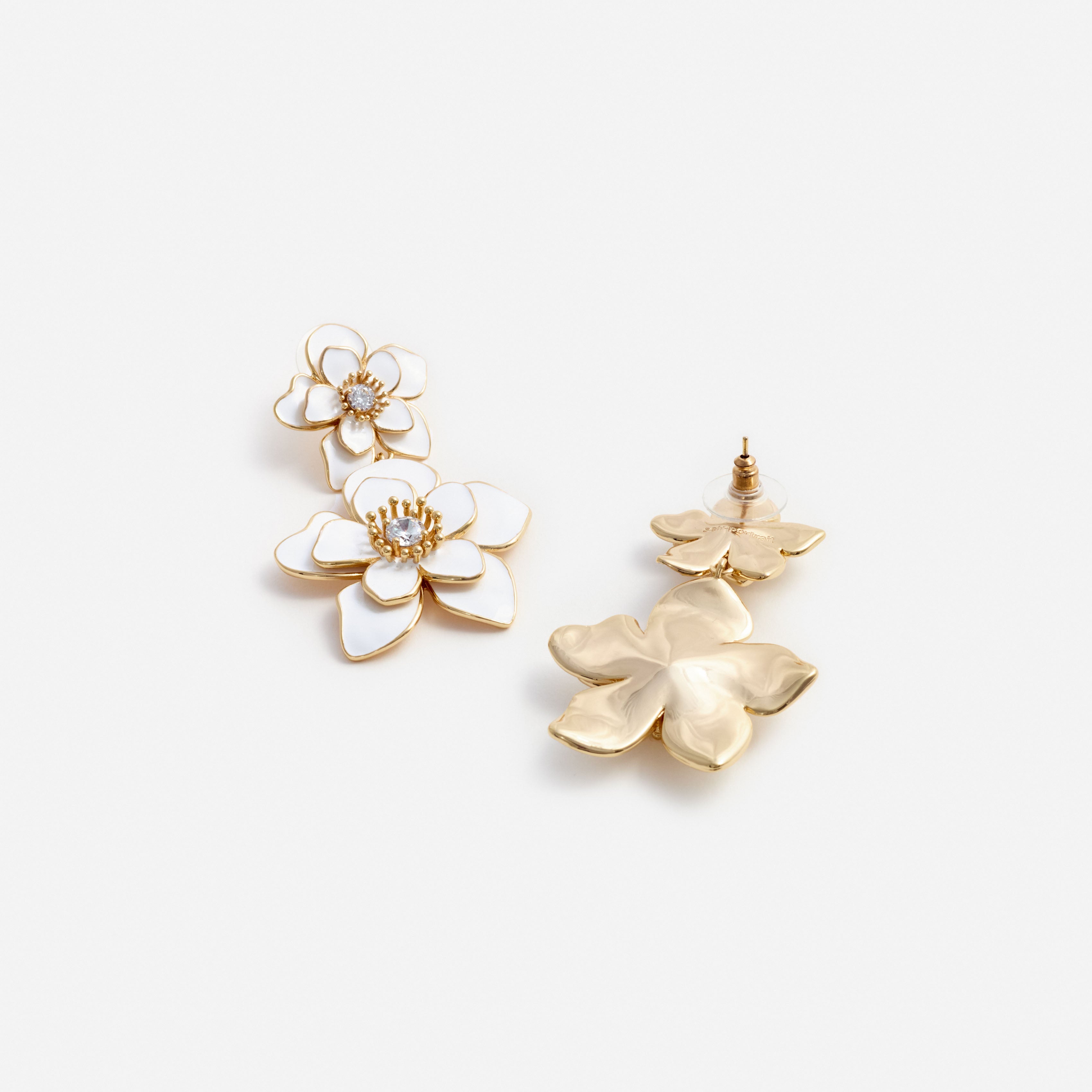 Self Portrait Enamel Ohrringe creme Gold Blume Kristall