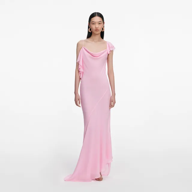 Self Portrait Pink Georgette Frill Maxikleid Rosa UK 8 Rückenfrei