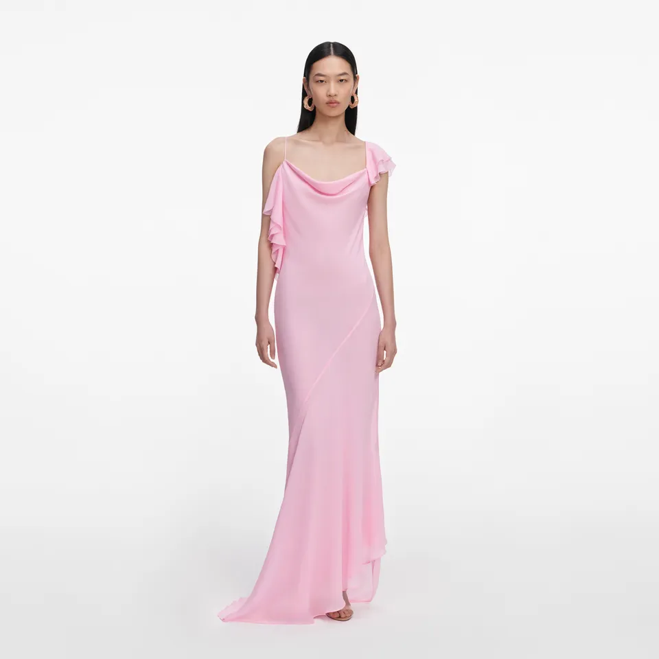 Self Portrait Pink Georgette Frill Maxikleid Rosa UK 8 Rückenfrei