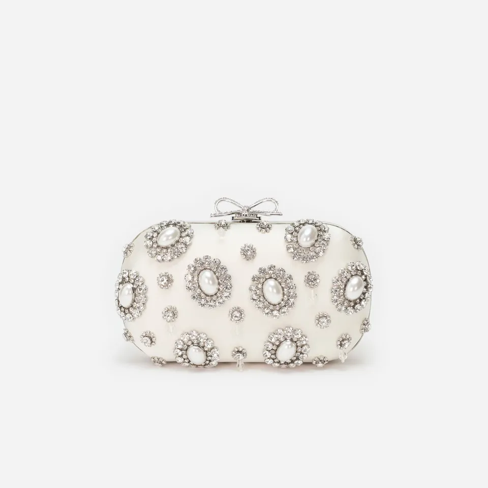 Self Portrait Satin Crystal Clutch creme Mini
