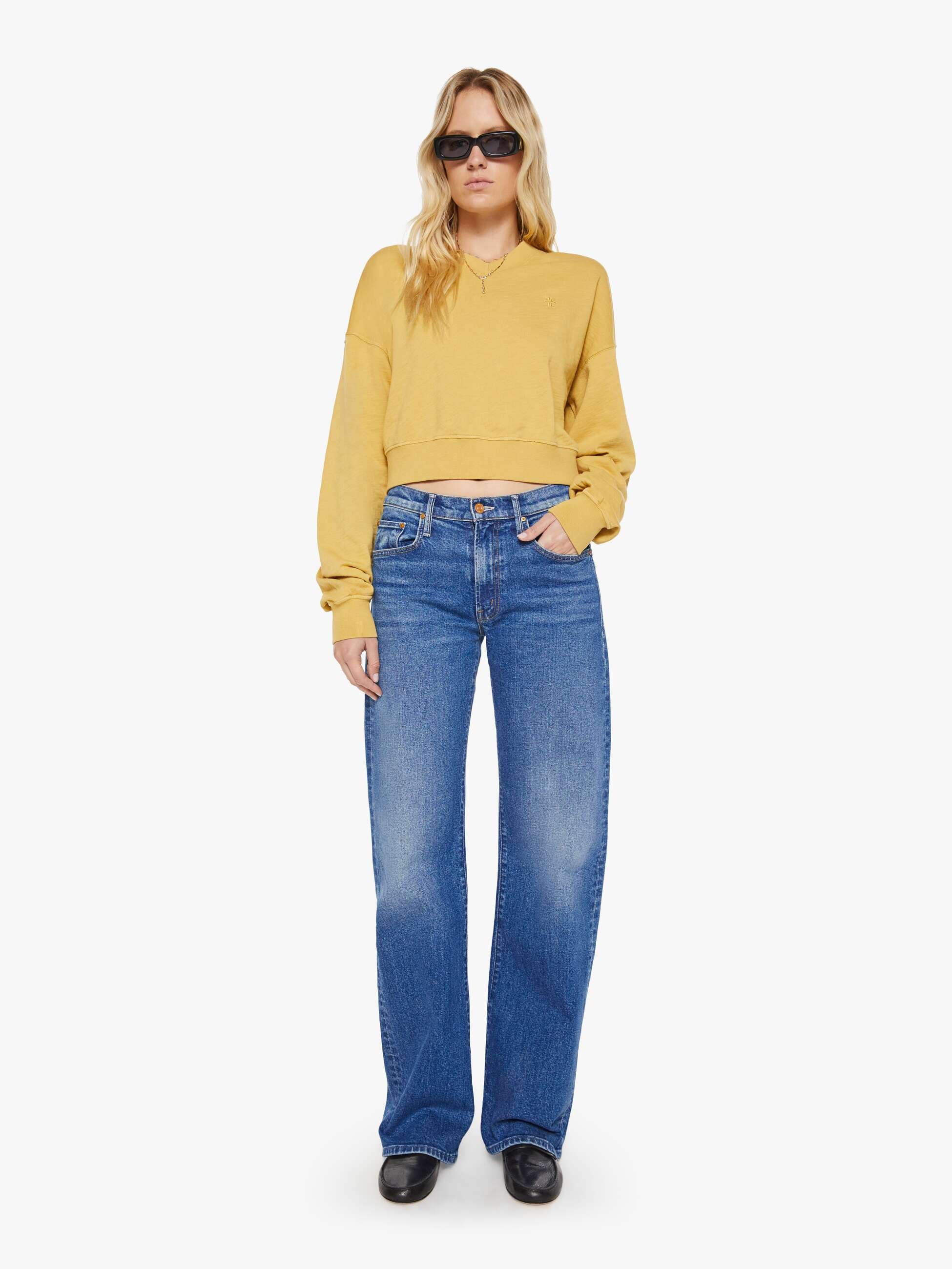 Eterne Cropped V-Neck Sweatshirt Saffron Gelb Baumwolle