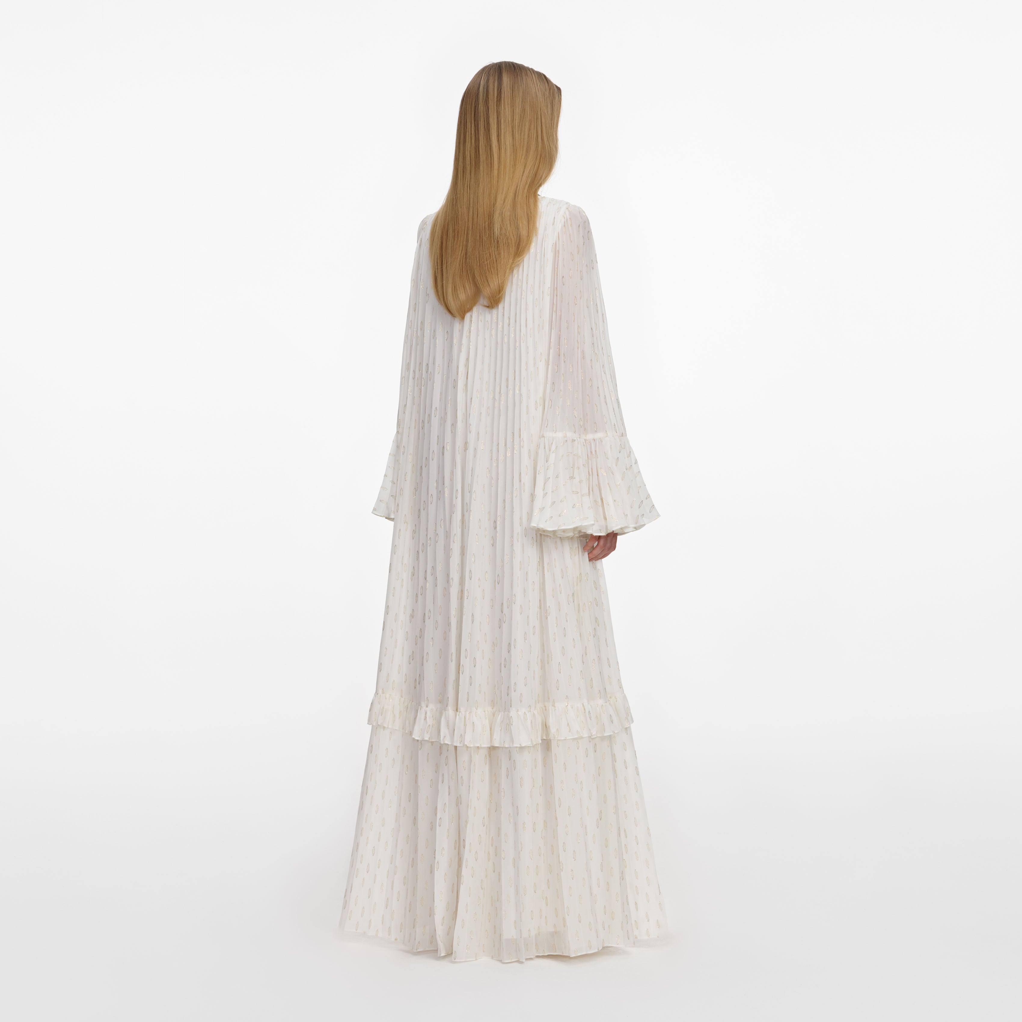 Self Portrait Cream and Gold Chiffon Maxikleid Creme