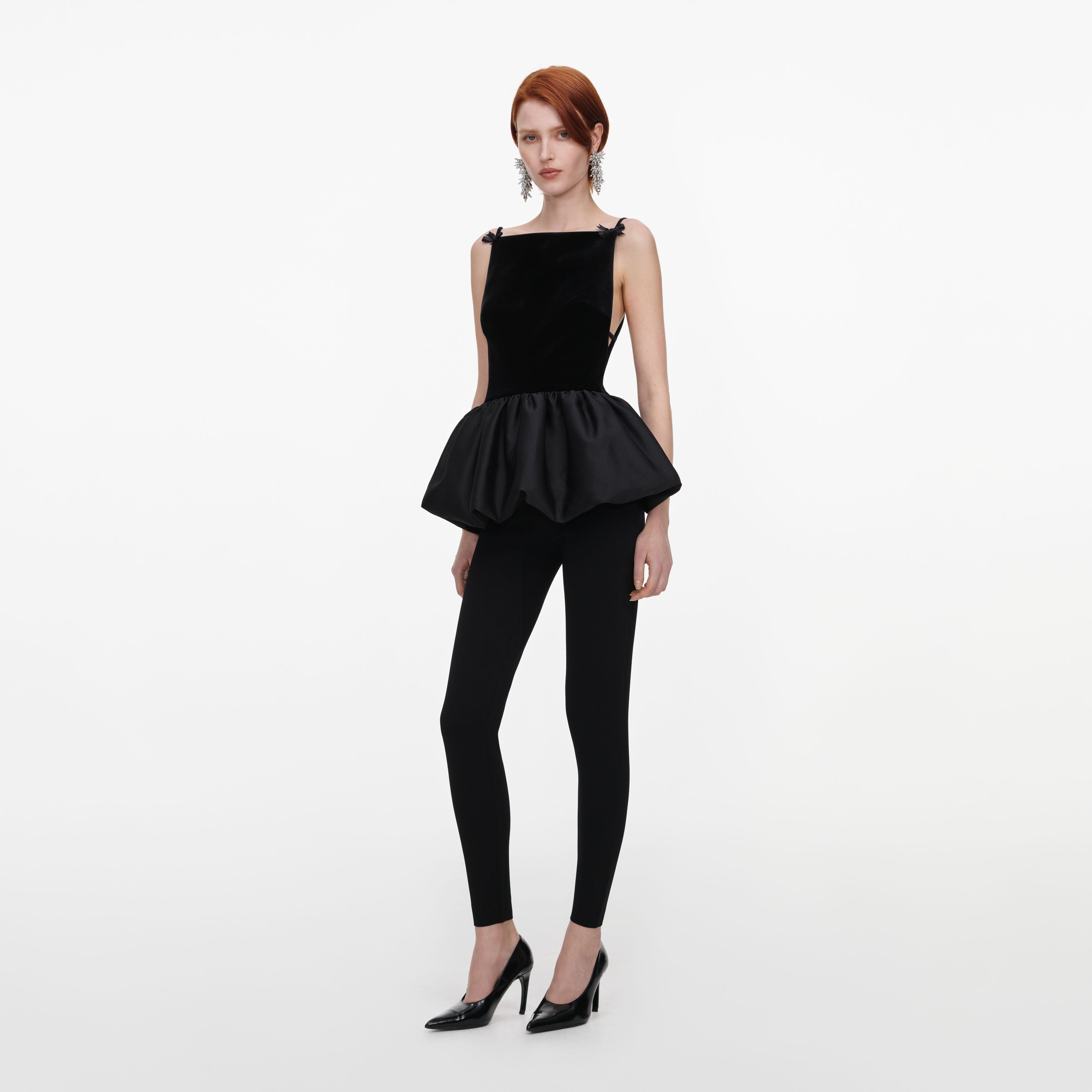 Self Portrait Black Panel Knit Leggings Schwarz Strick