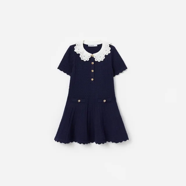 Self-Portrait Navy Contrast Collar Kinderkleid Navy Strick