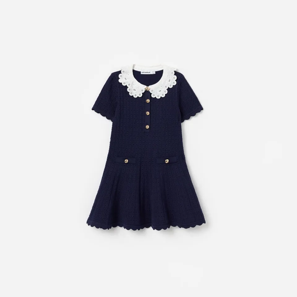 Self-Portrait Navy Contrast Collar Kinderkleid Navy Strick